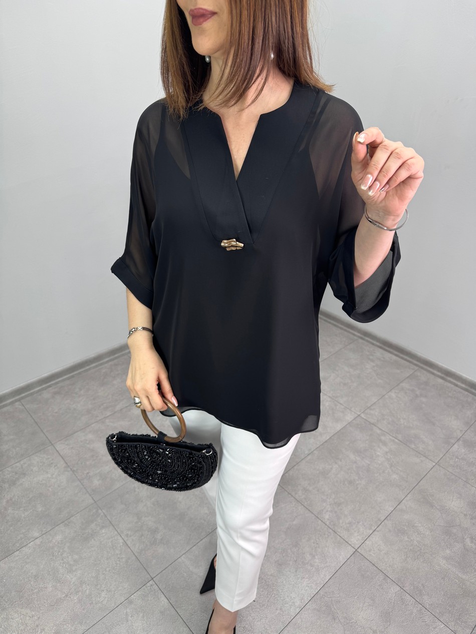 Gold Aksesuarlı Şifon Bluz 3612