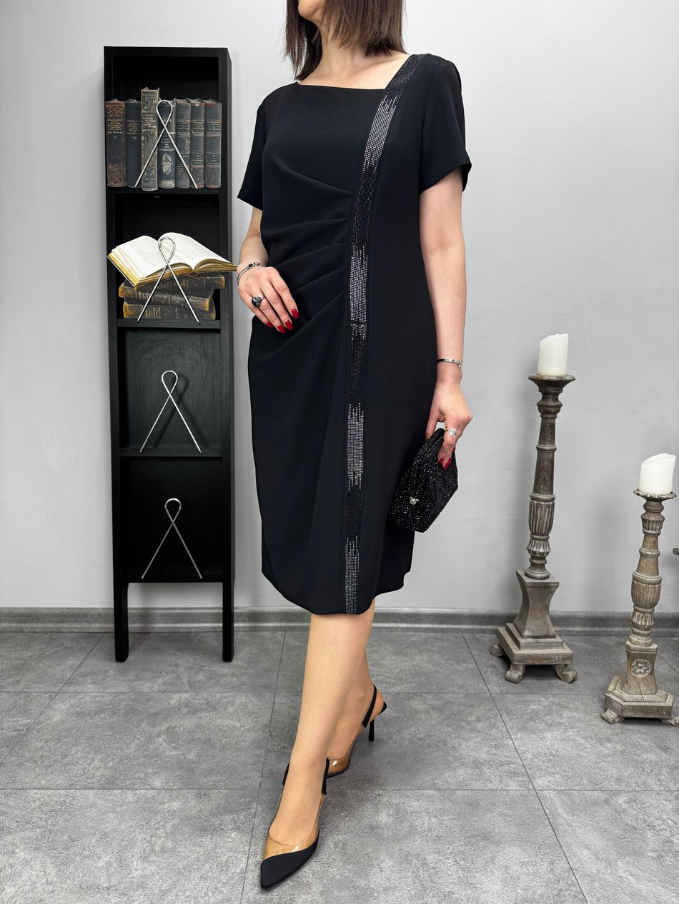 Drapeli Krep Abiye Elbise 3289