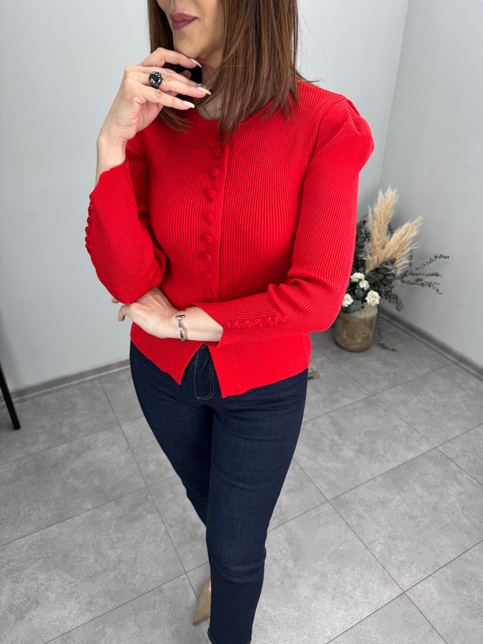 Omuzu Pileli Fitilli Triko Hırka 3968
