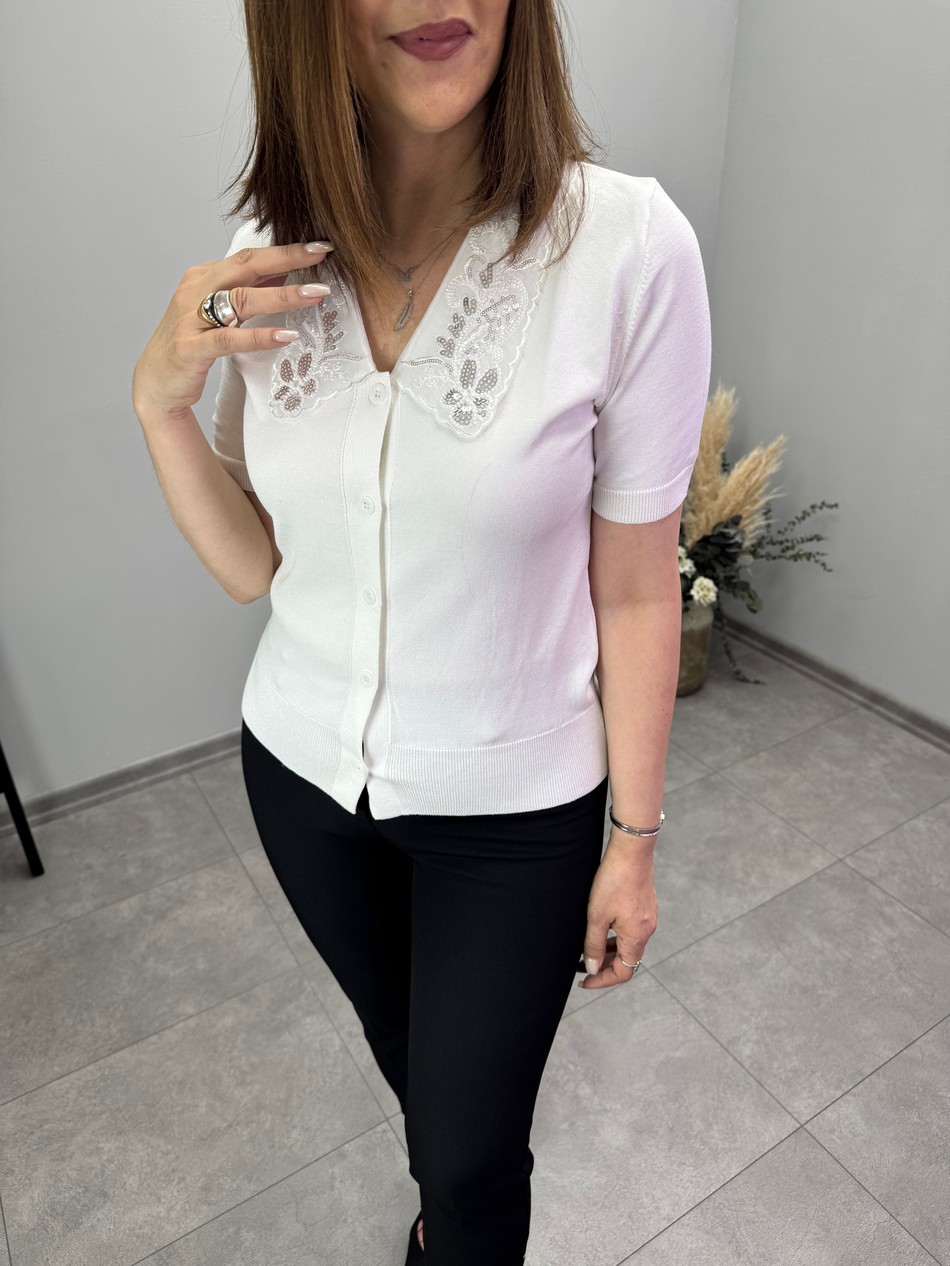 Yakası İşlemeli Hırka 3876