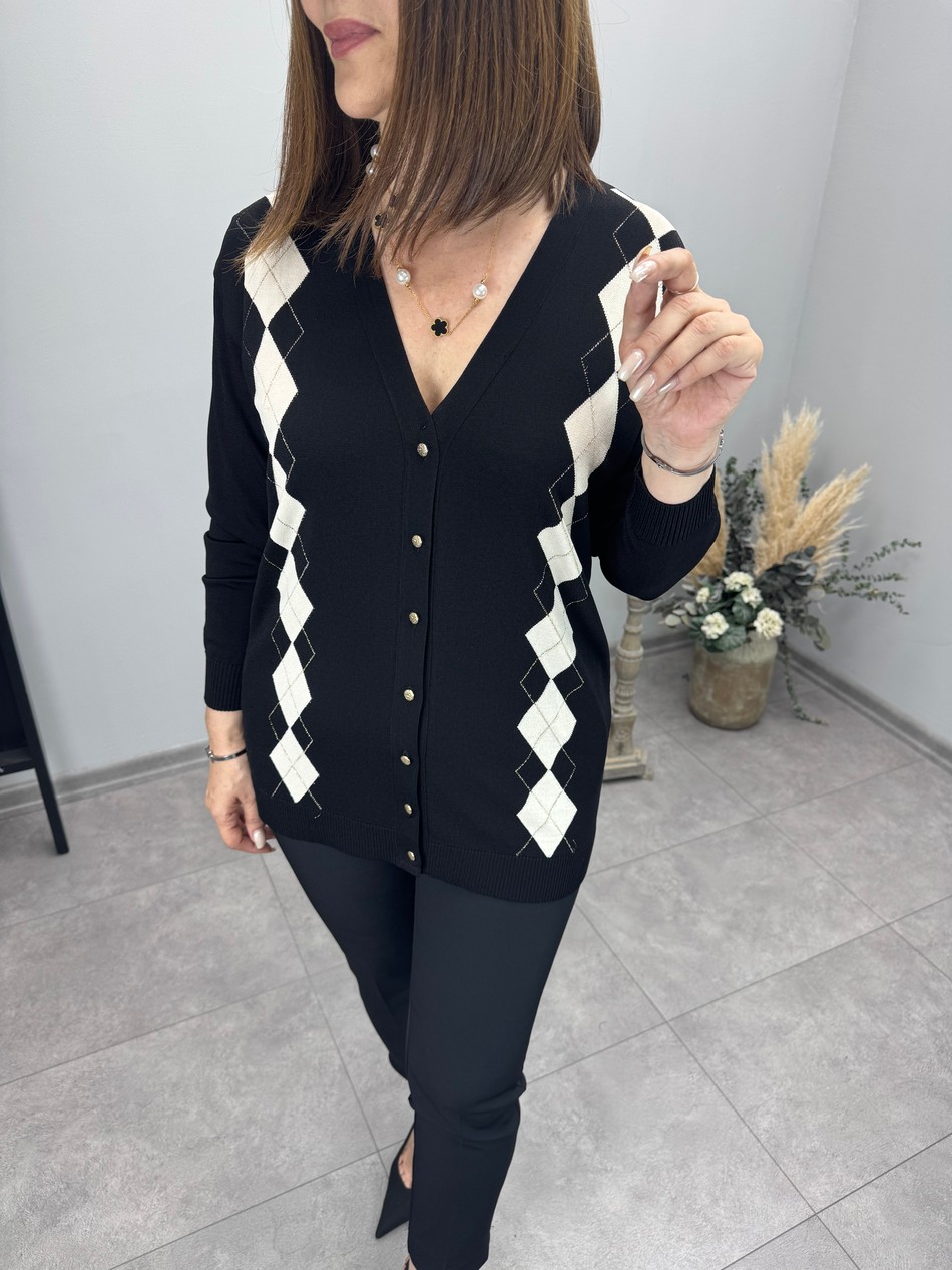 Baklava Desen V Yaka Triko 3897