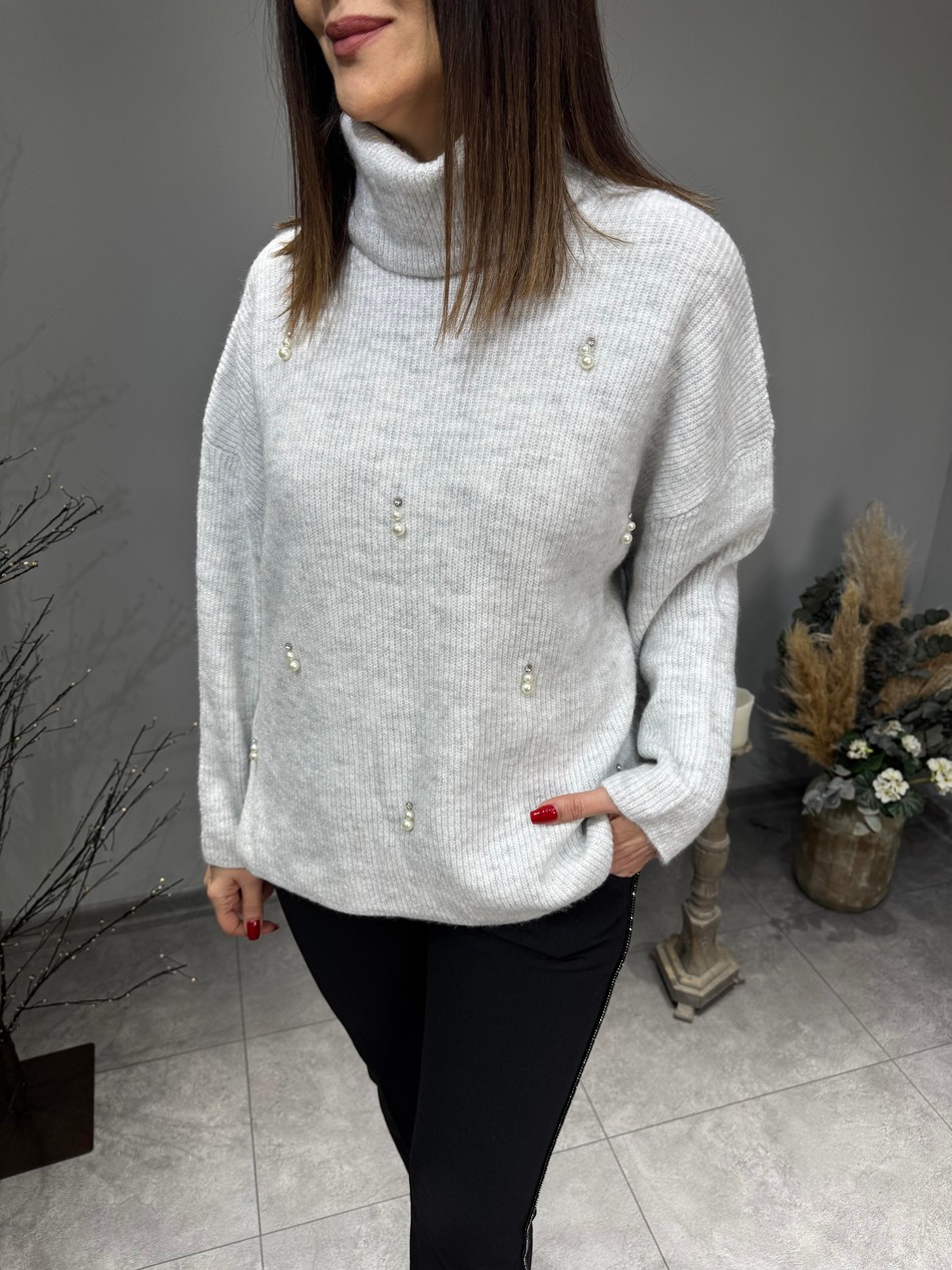 Üzeri İnci Ve Taş Detaylı Balıkçı Triko 2853