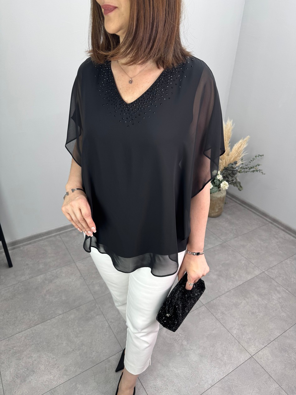 Yakası Taşlı Şifon Bluz 3604
