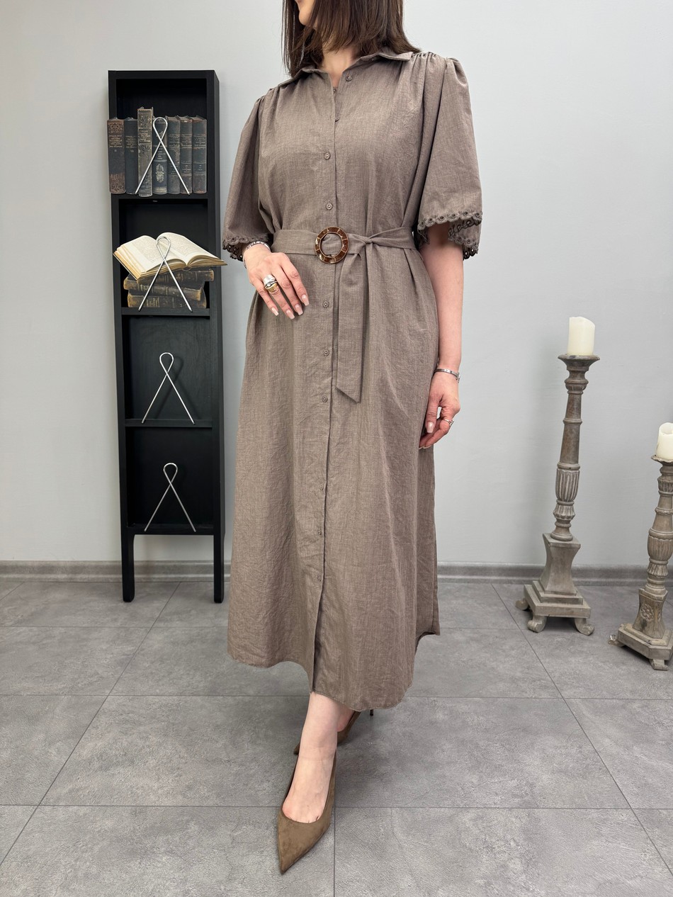 Kolları Nakışlı Gömlek Elbise 3485