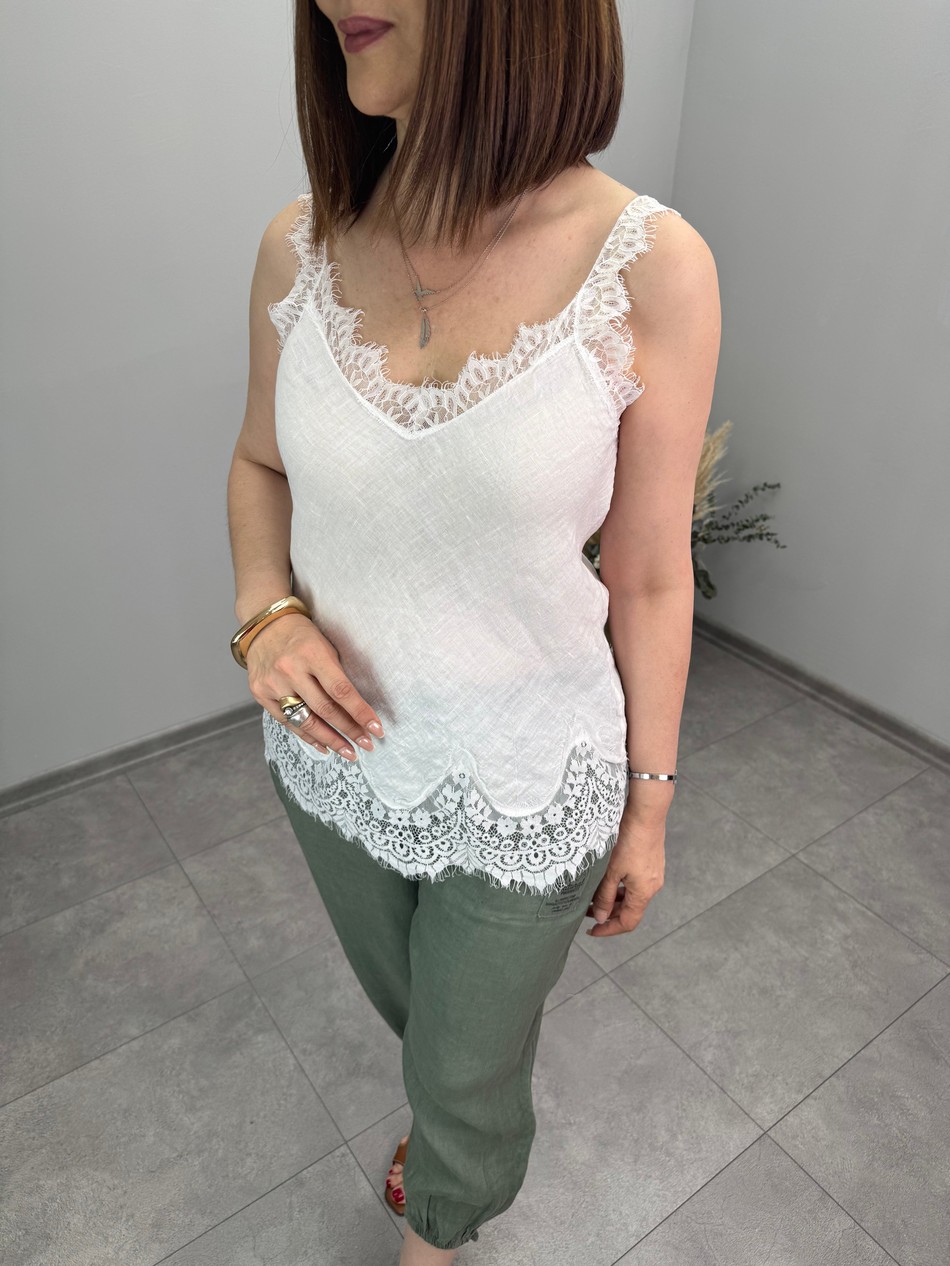 Dantelli Askılı Keten Bluz 3693