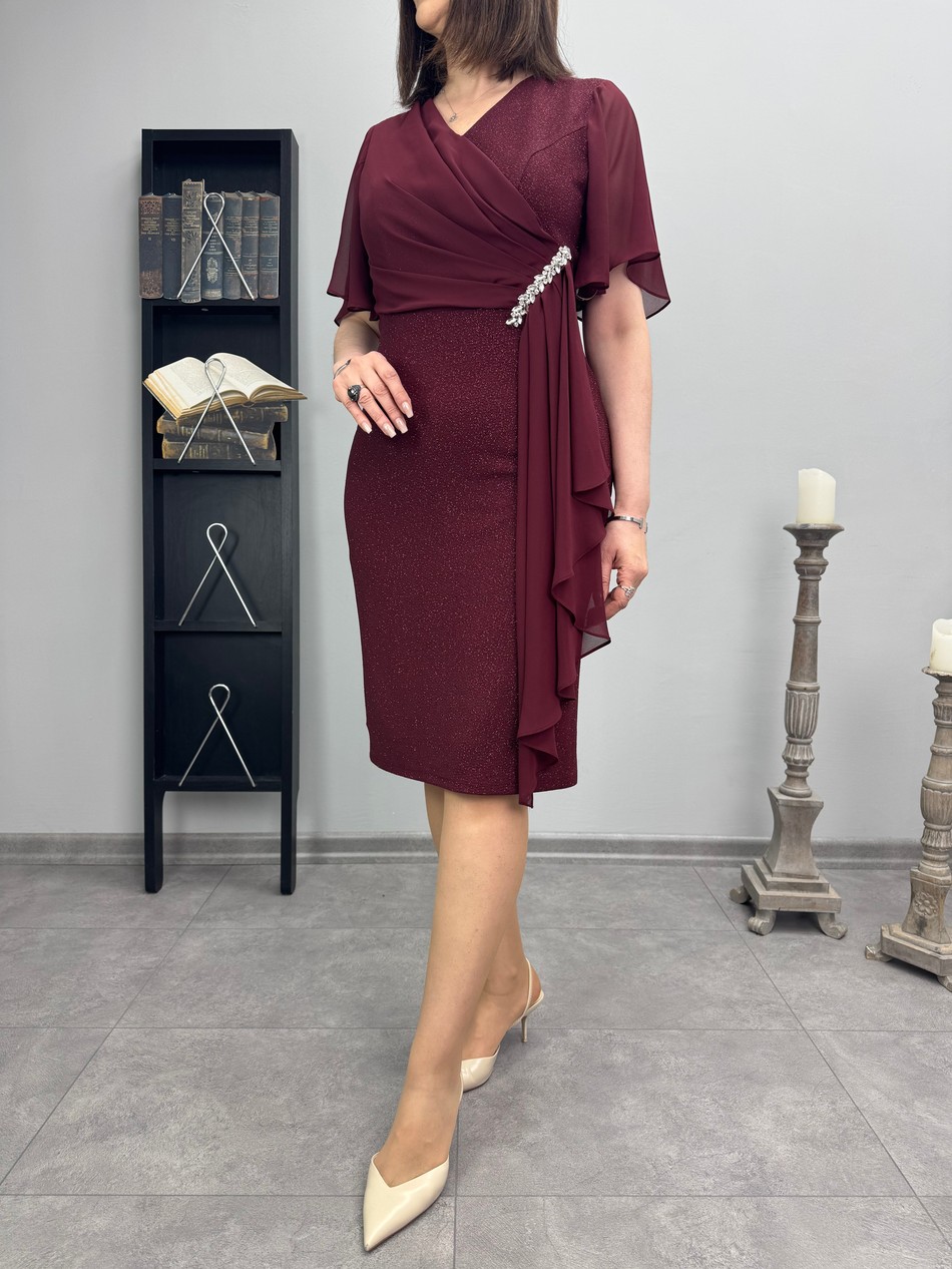 Taş Aksesuarlı Şifon Abiye Elbise 3479