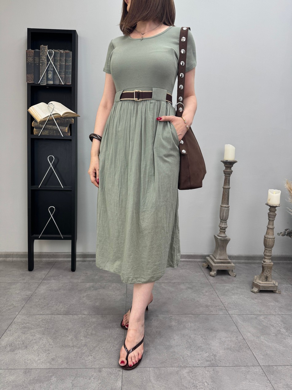 Ribanalı Pamuklu İthal Elbise 3742