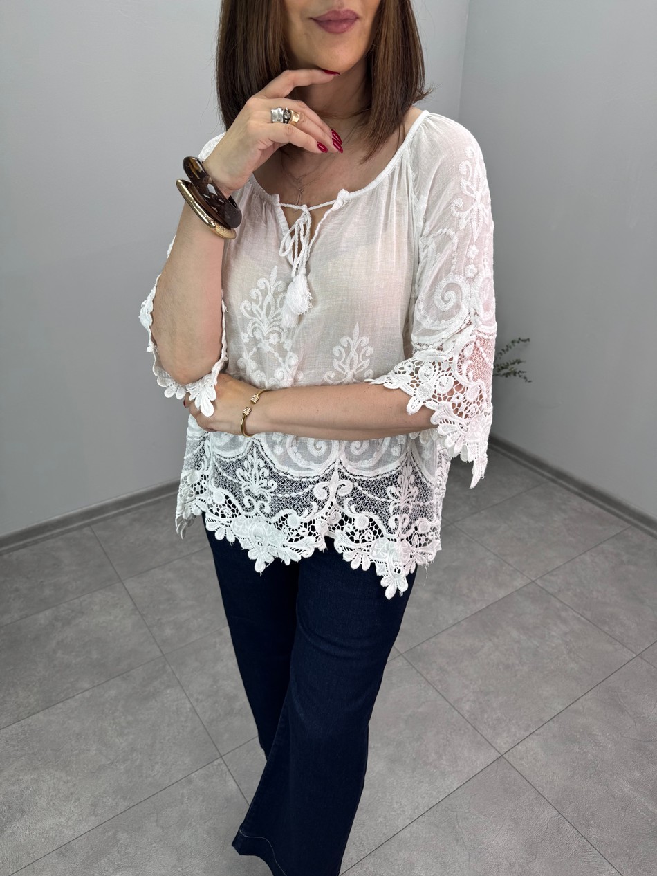 İthal Dantelli Pamuklu Bluz 3775