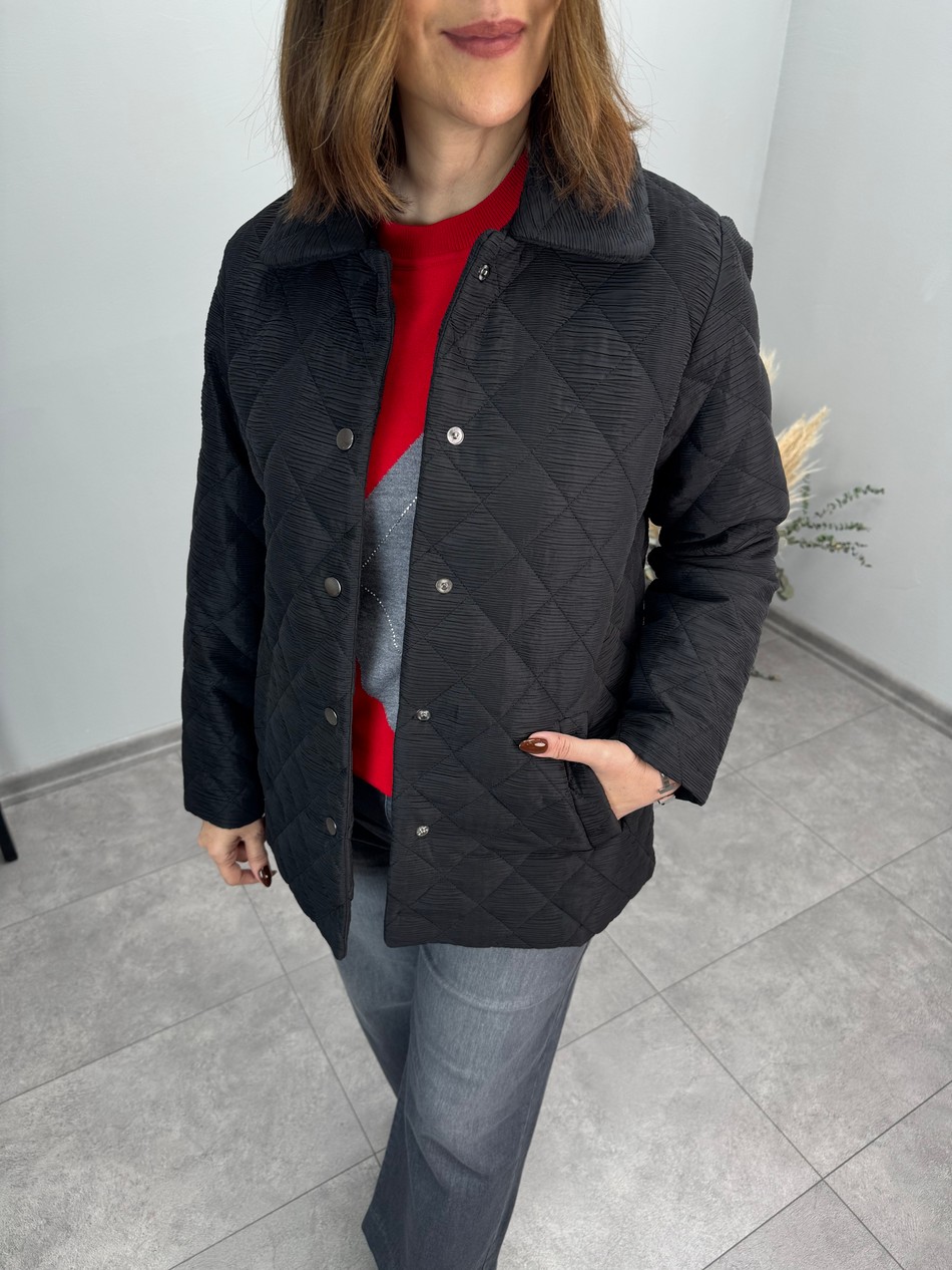 Kendinden Desenli Erkek Yaka Kapitone Mont 3992