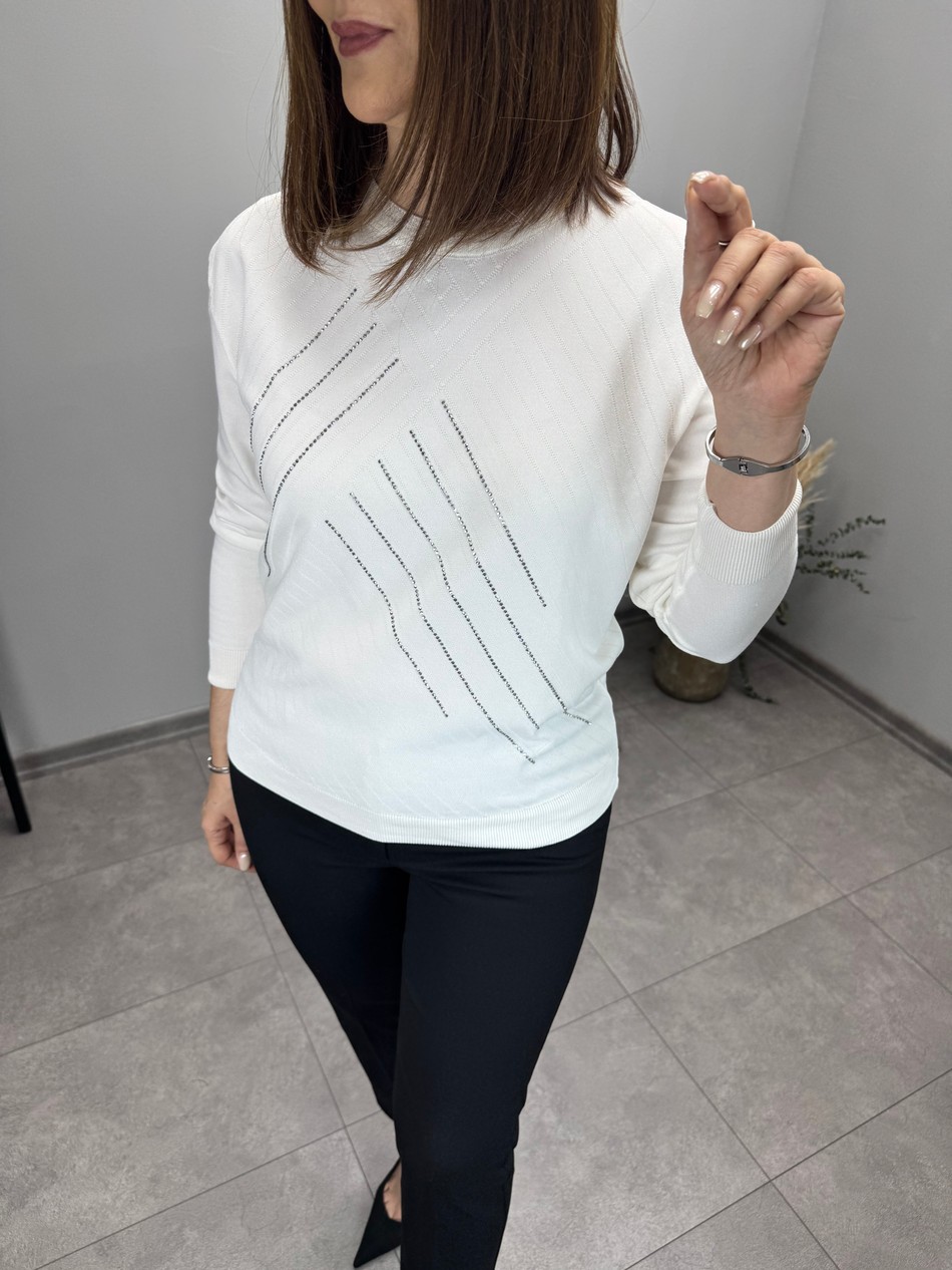 Önü Taşlı Sıfır Yaka Triko 3918
