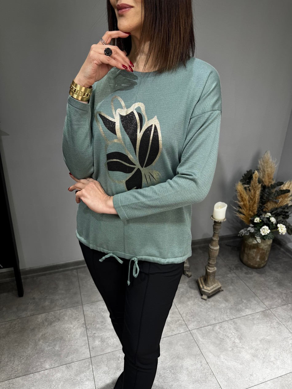 Hafif Simli Gold Varak Baskılı Triko 2986