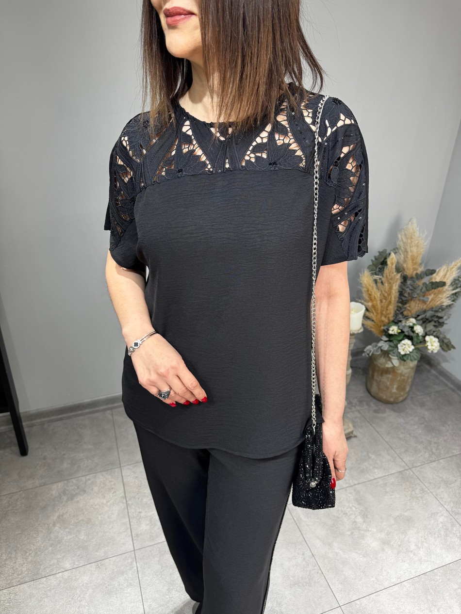 Robası Güpür Dantel Detaylı Bluz 2994