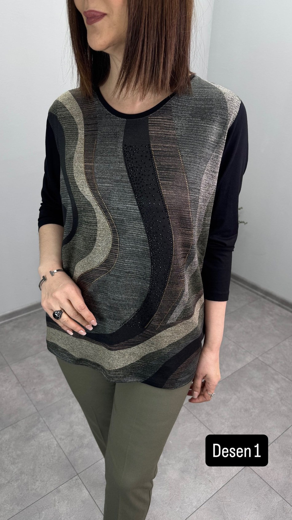 Taşlı Viscon Penye Bluz 3386