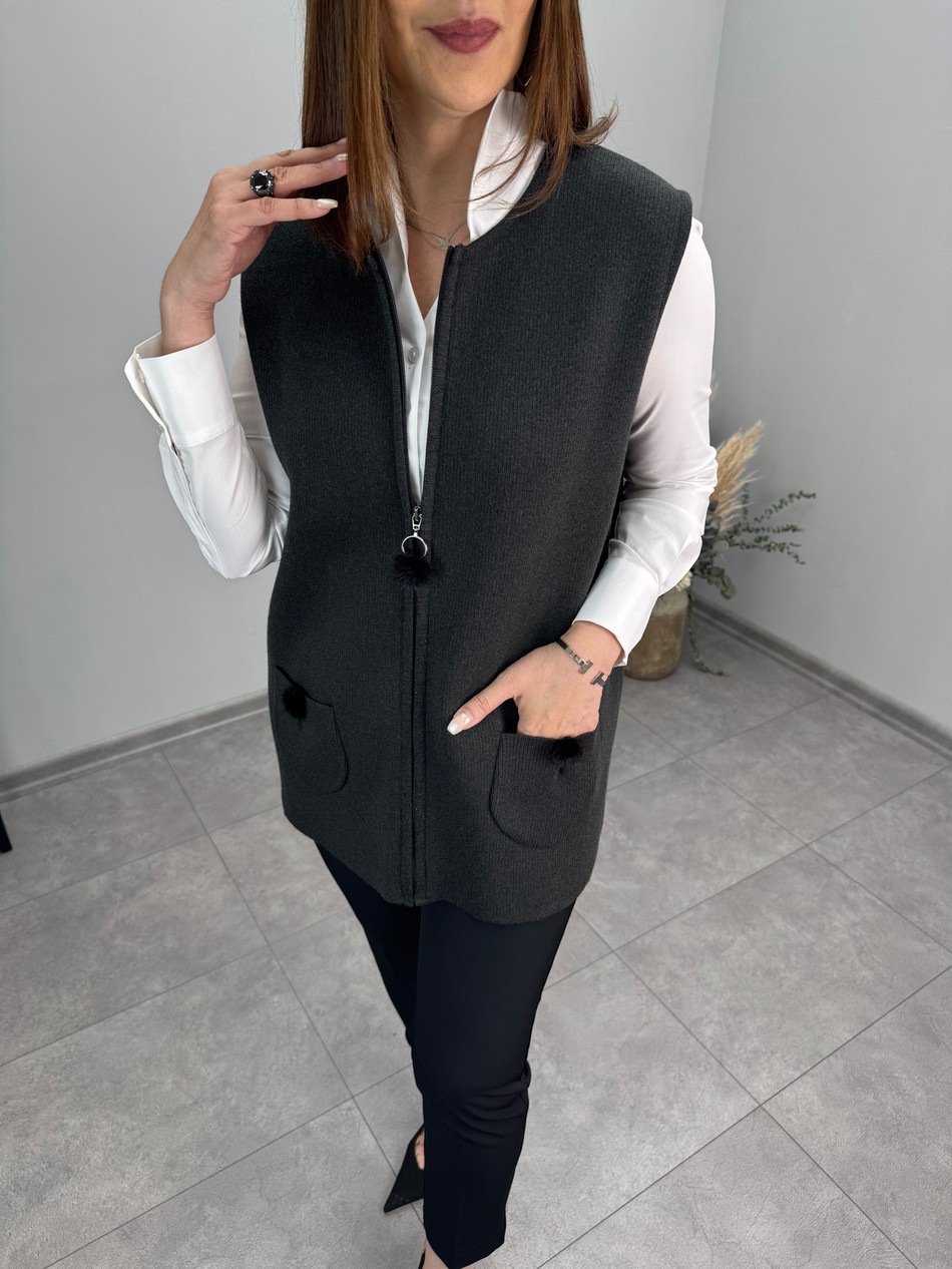 Cebi Pon Ponlu Çelik Örme Yelek 3969