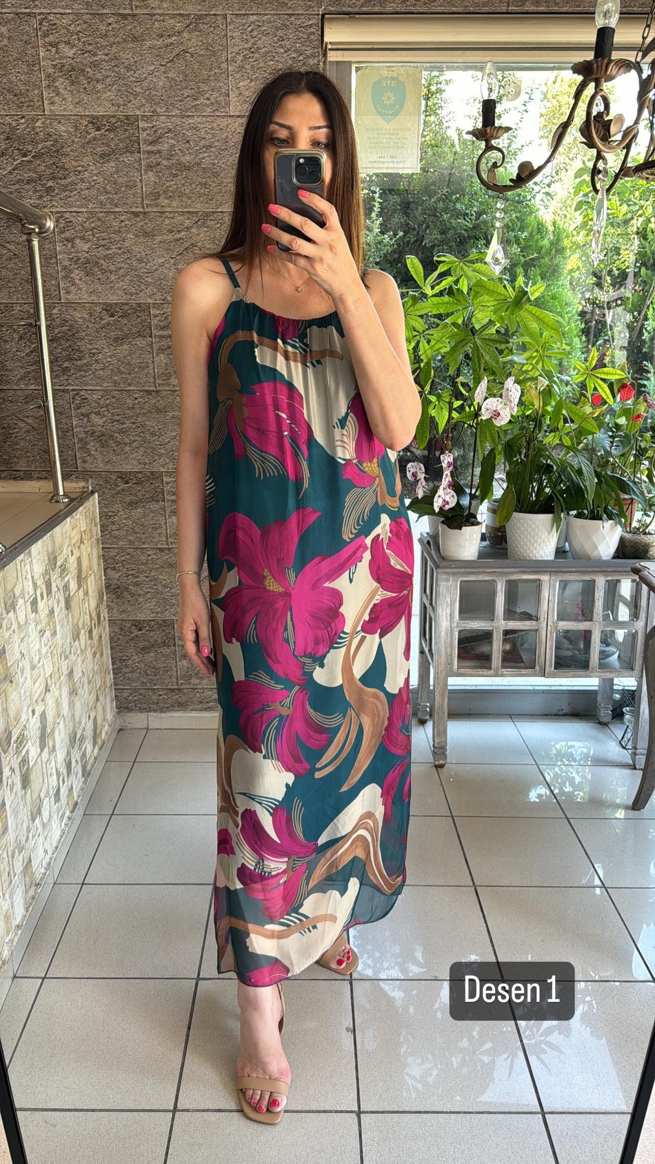 Askılı İpek İthal Elbise 7092