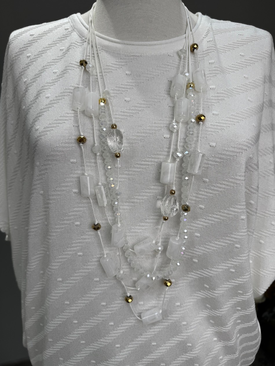 Dört Sıra Taş Kristal Boncuklu Kolye 3167