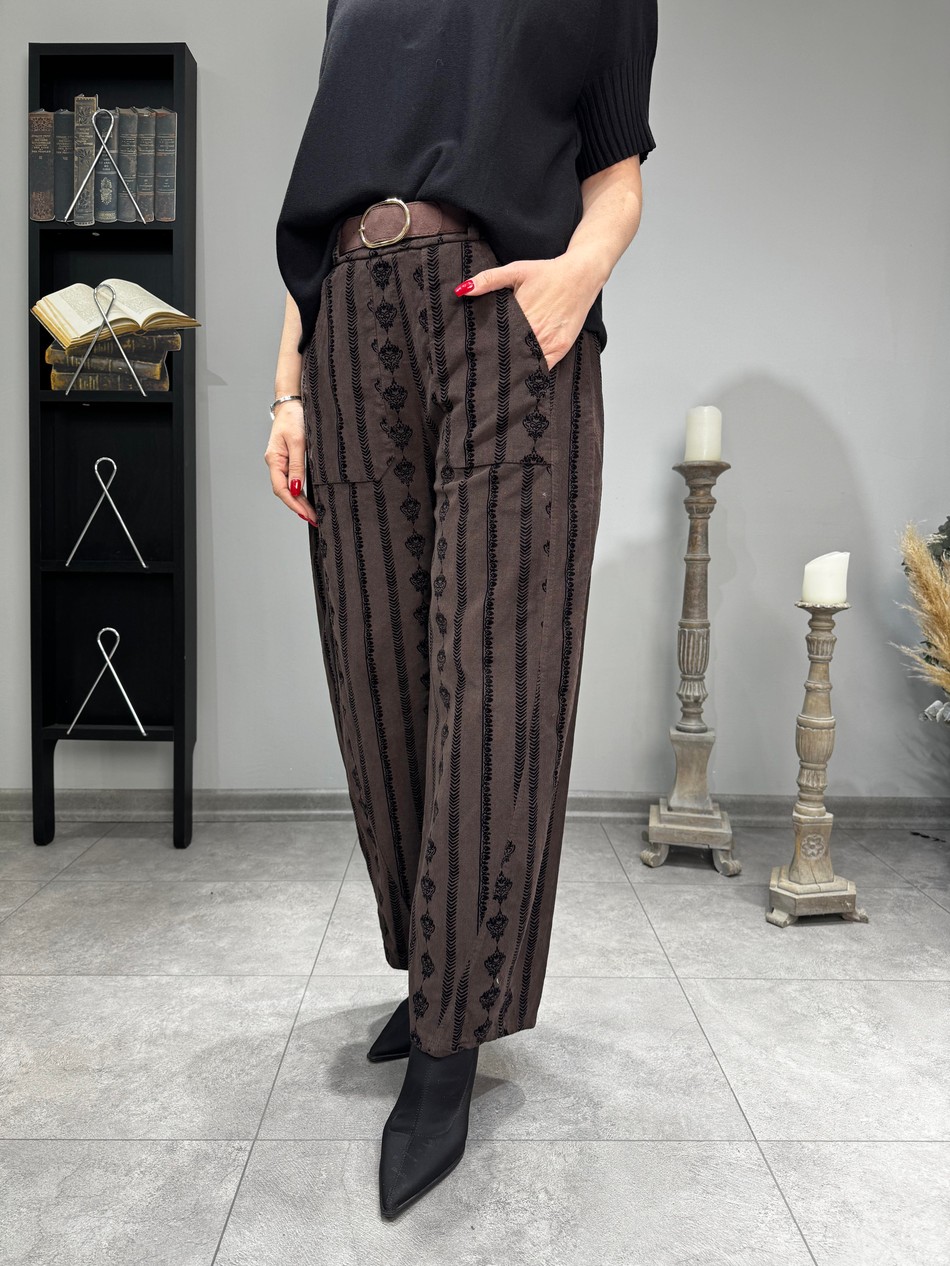 Flok Baskılı Kadife İthal Pantolon 2919