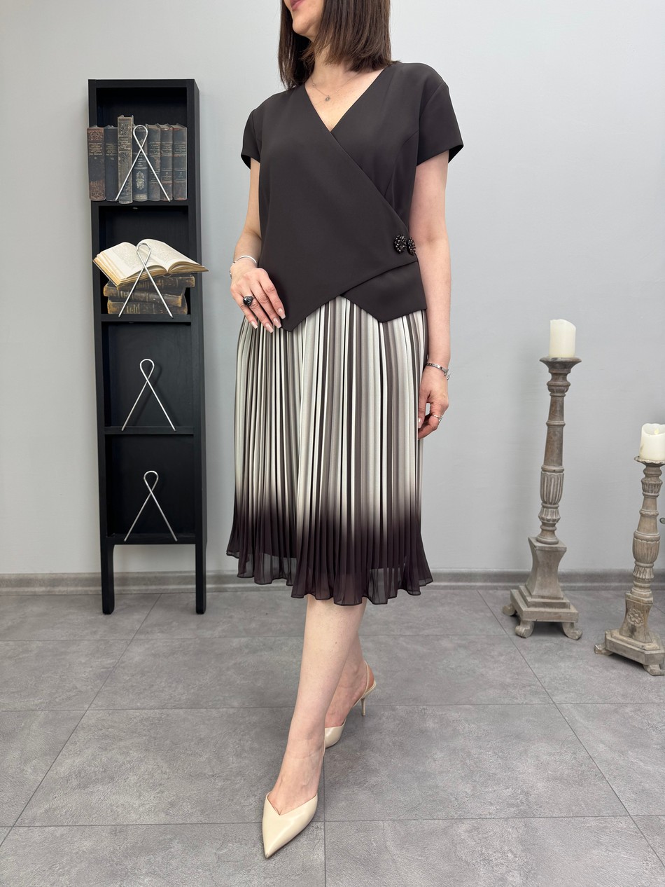 Pliseli Tasarım Elbise 3477