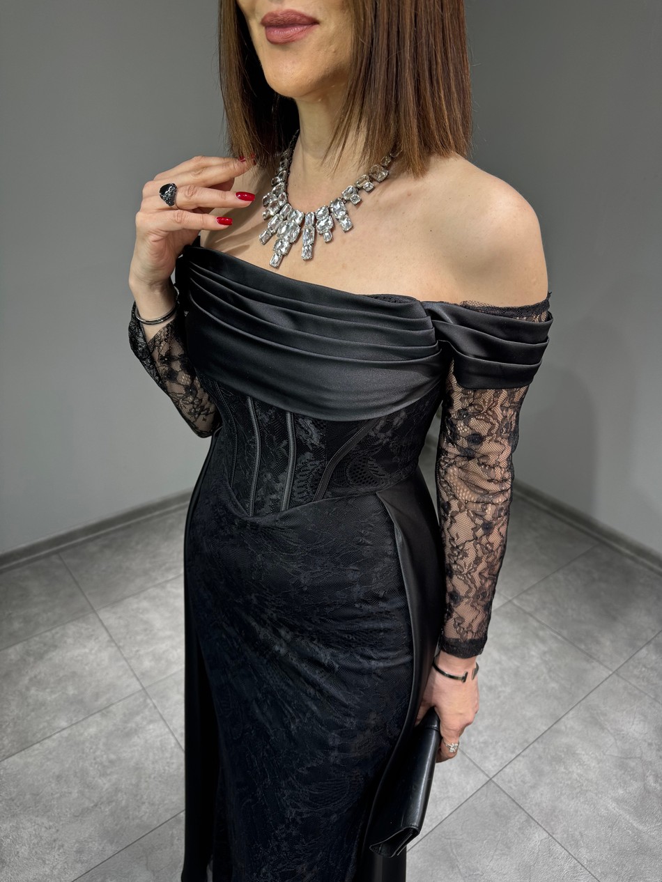 Saten Dantel Abiye Elbise 3253