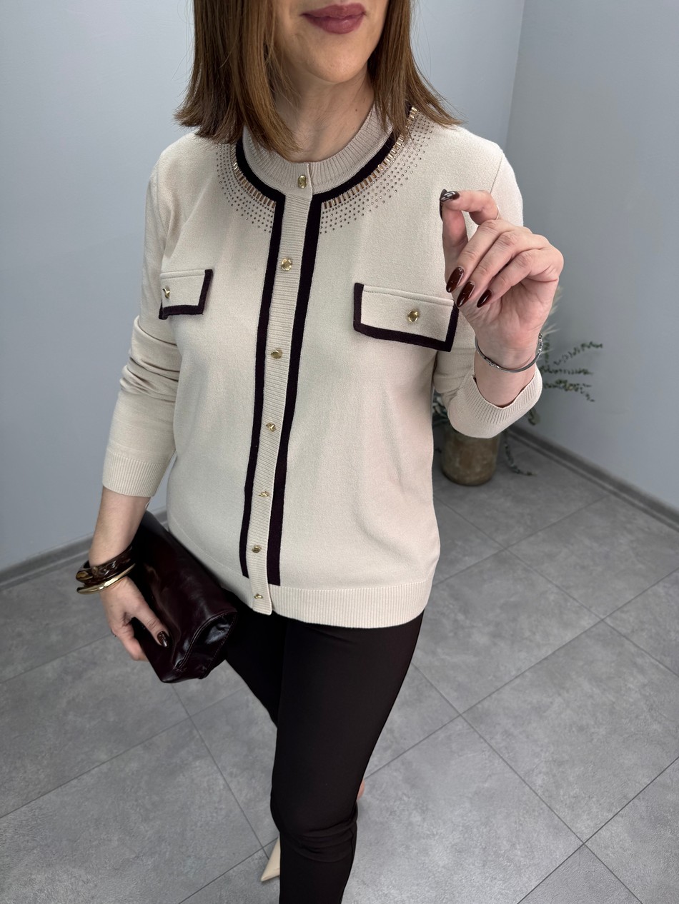 Yakası Taşlı Triko Bluz 4047