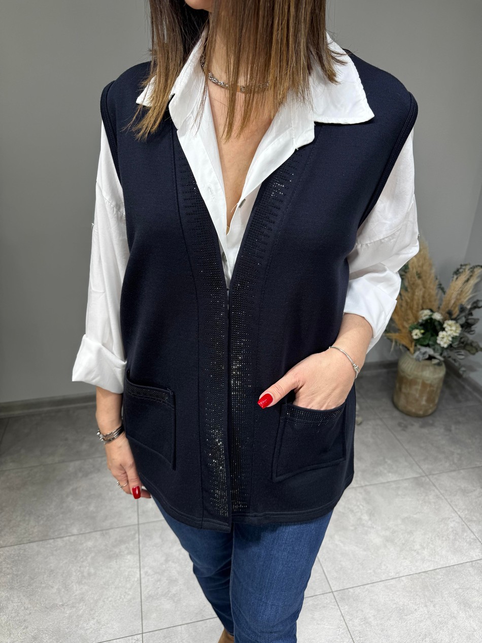 Çelik Örme Taşlı Yelek 2554