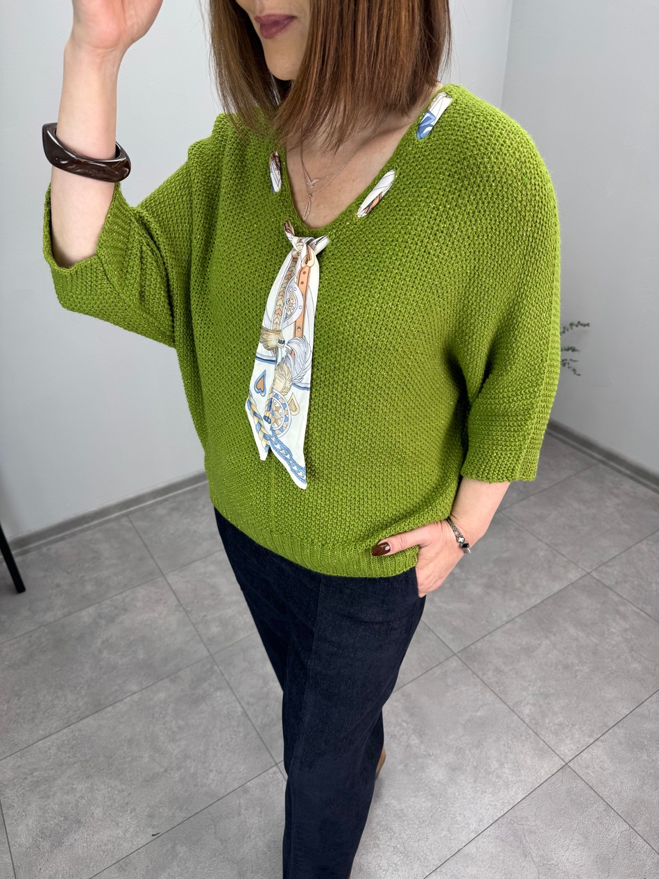 Fularlı Yarasa Kol İthal Triko 4089