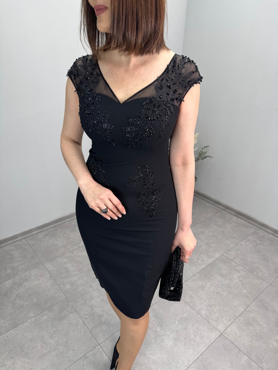 Kristal İşlemeli Krep Abiye Elbise 3393