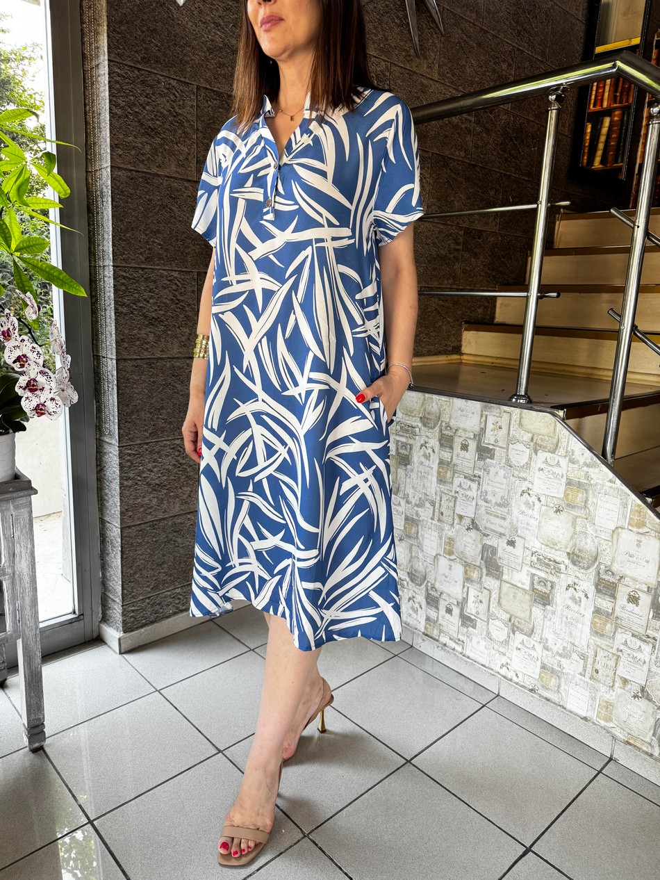 Düğmeli Viskon Elbise 2101