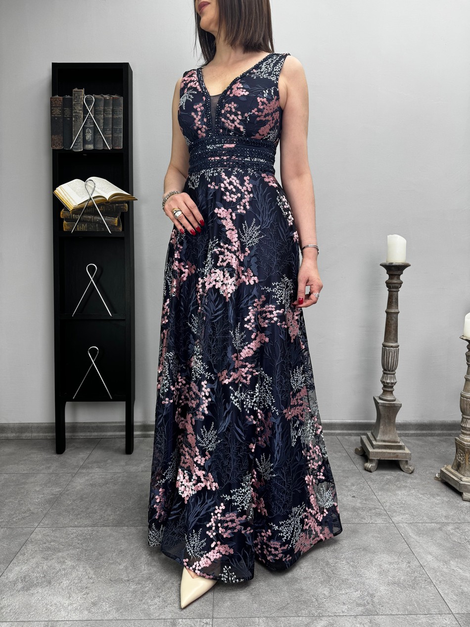 Çiçek Nakışlı Abiye Elbise 3334