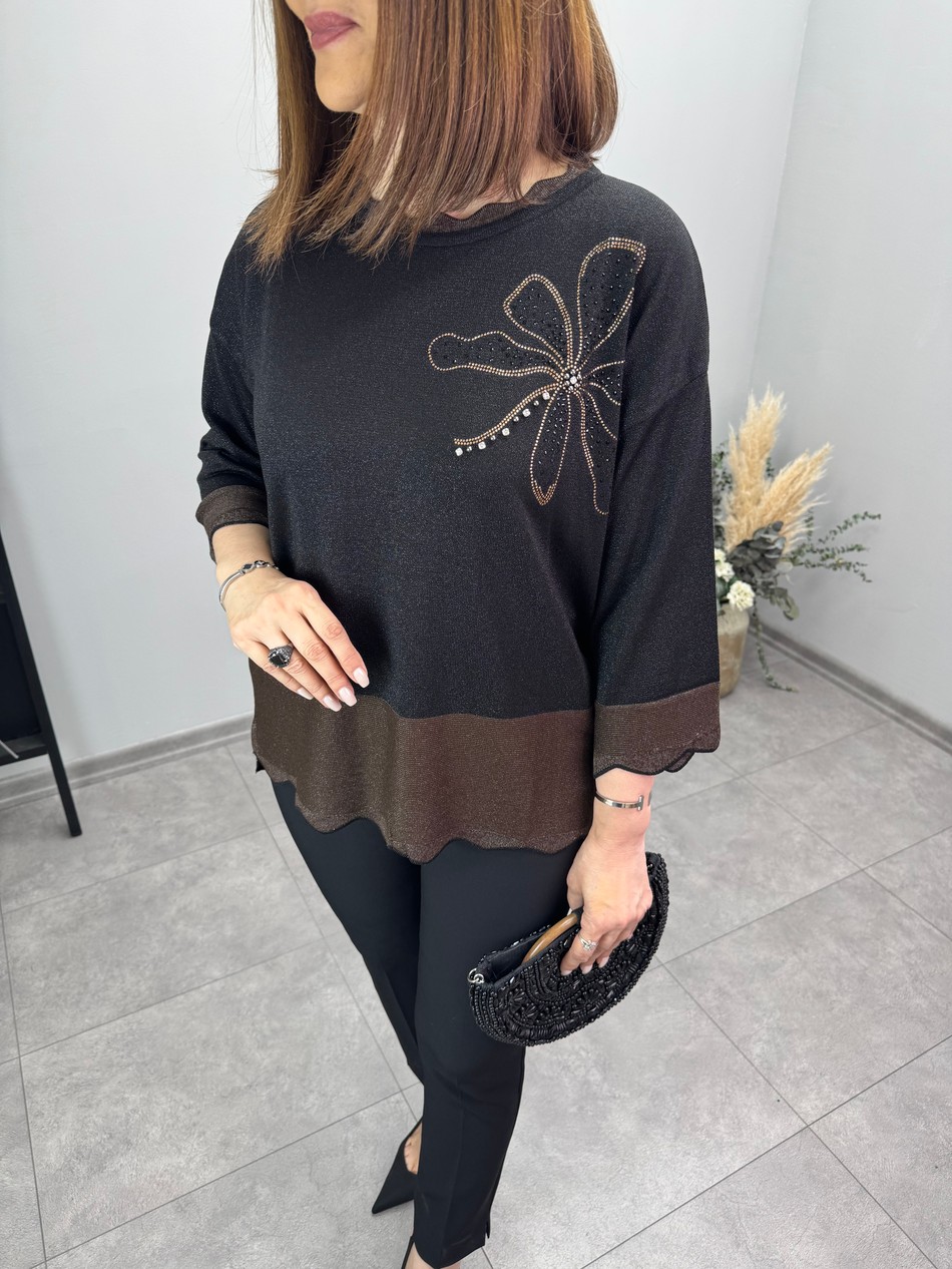 Taşlı Simli Triko Bluz 3864