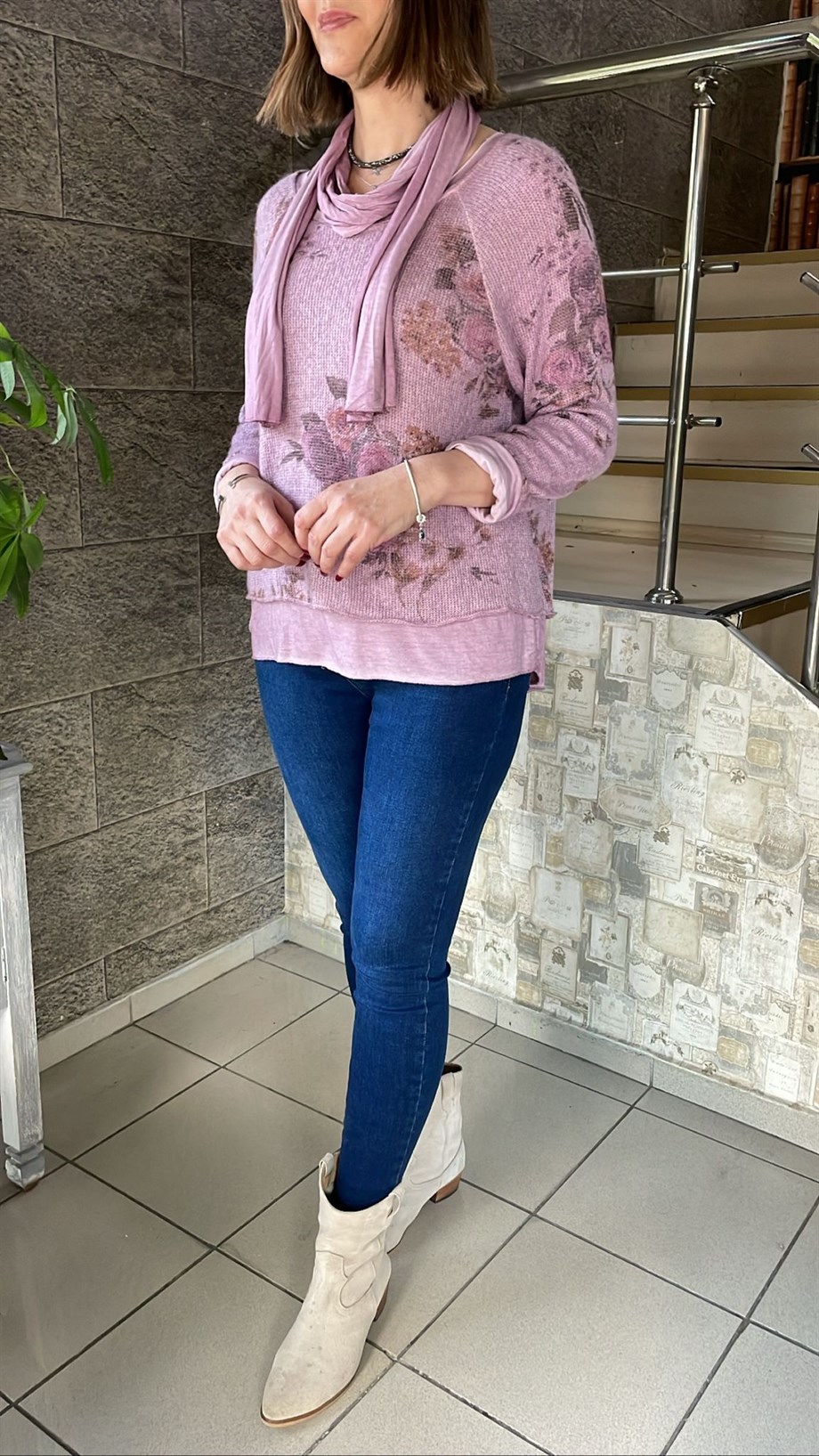 Fularlı Triko Bluz 3606