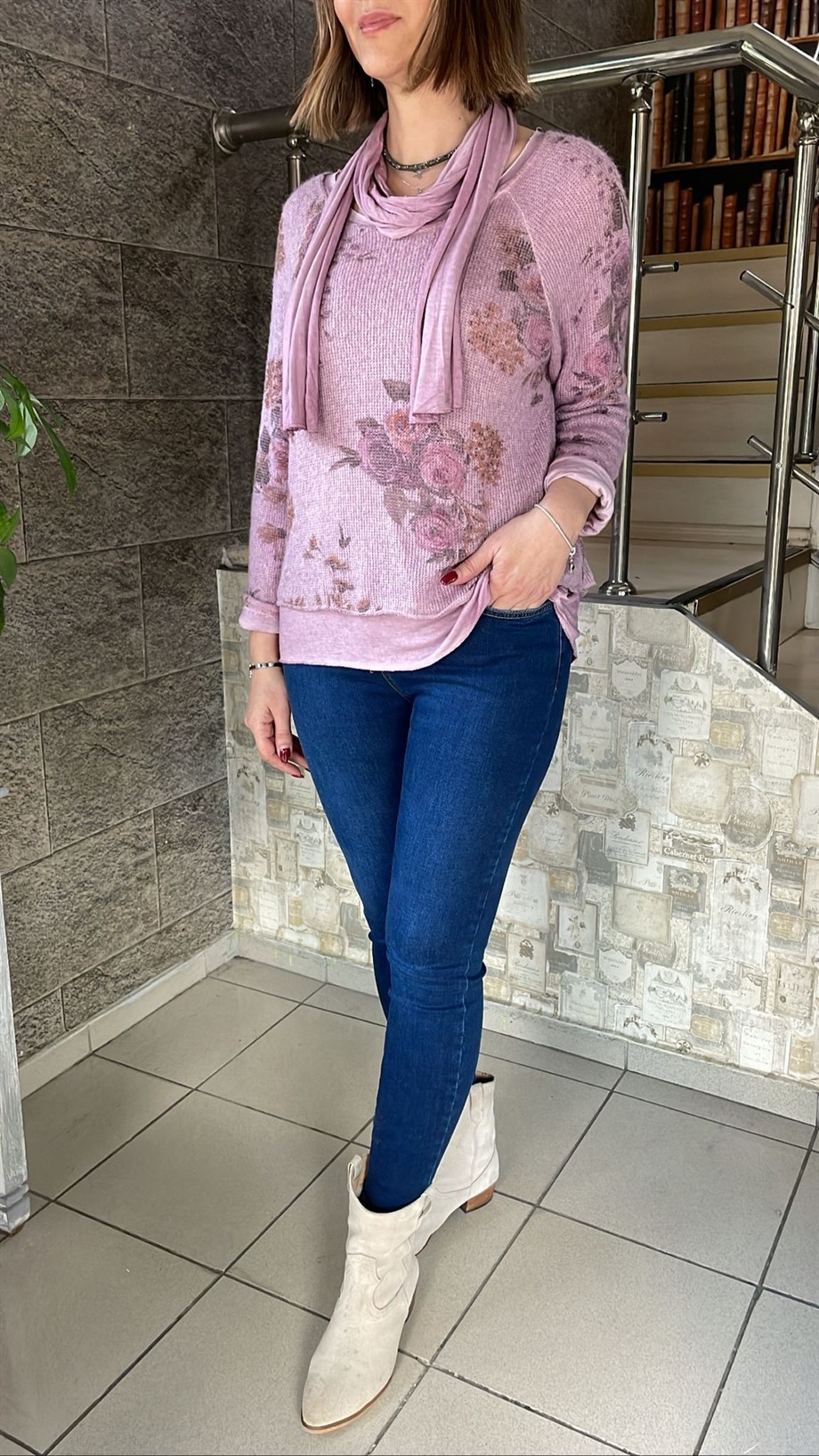 Fularlı Triko Bluz 3606
