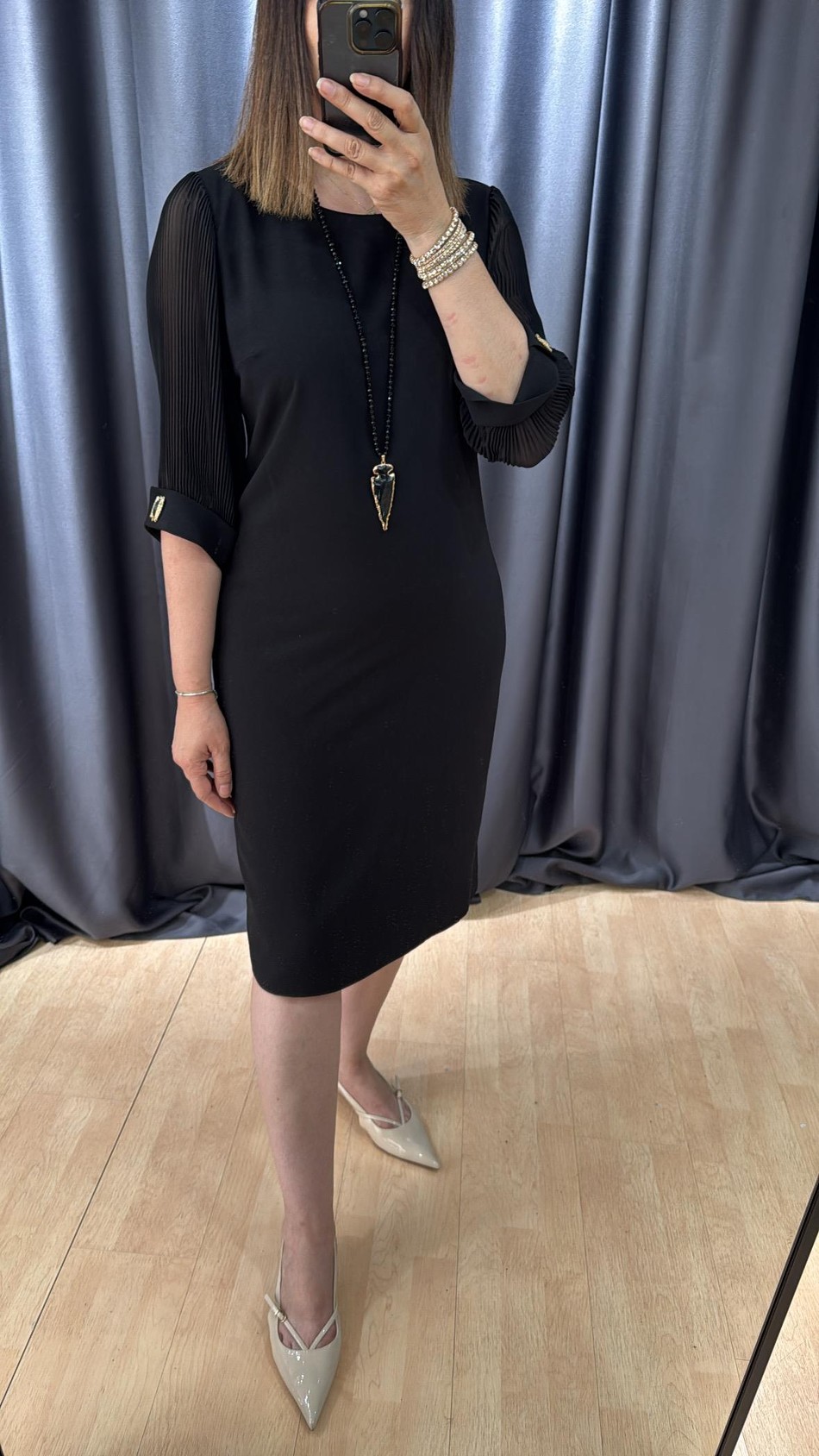 Kolları Piliseli Şifon Krep Elbise 0442