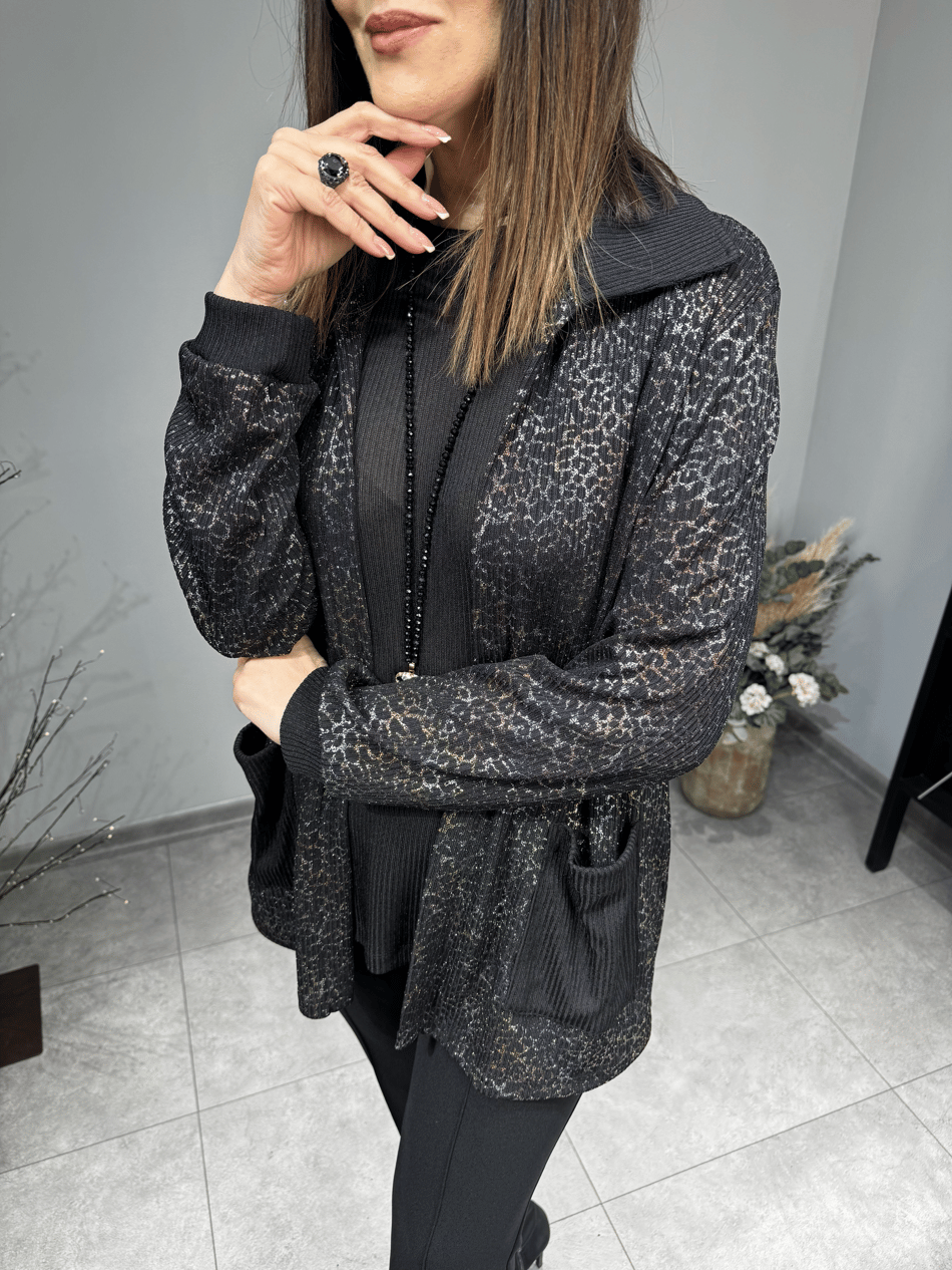 Leopar Varak Baskılı Triko Hırka Ceket 2738