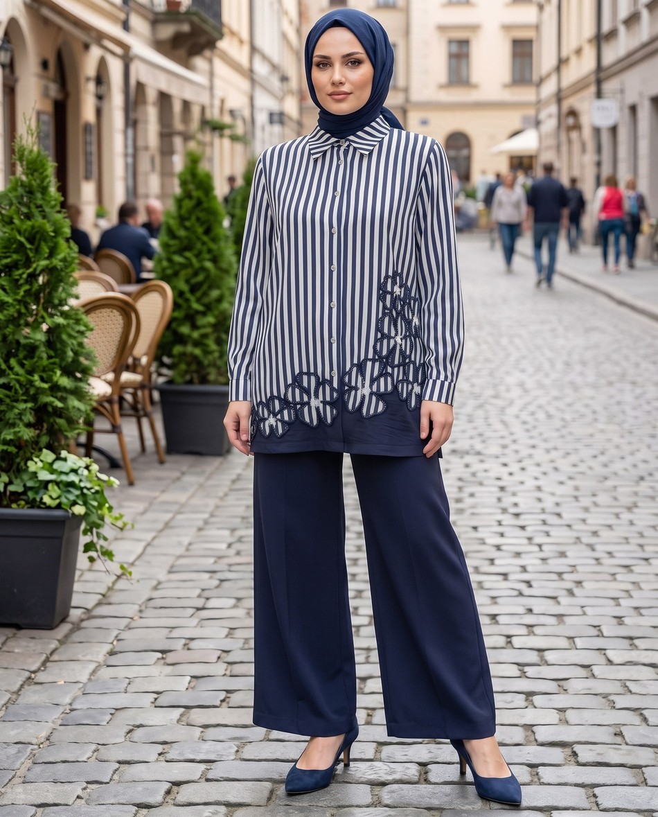 Nakışlı Bluz ve Pantolon Takım 3196