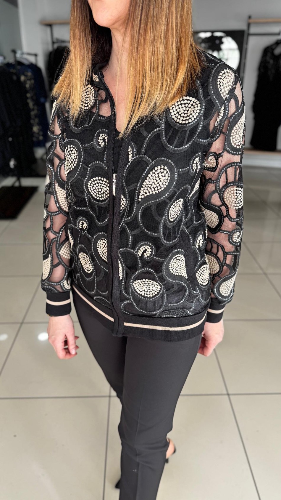 Payetli Dantel Bomber Ceket 1474