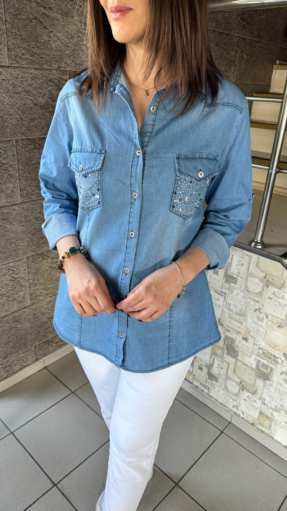Taşlı Kot Gömlek 7580