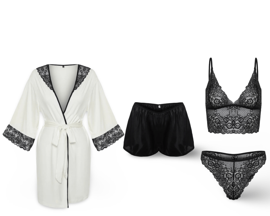 Dantel İhtişam Sabahlık Saten Şort Büstiyer Set