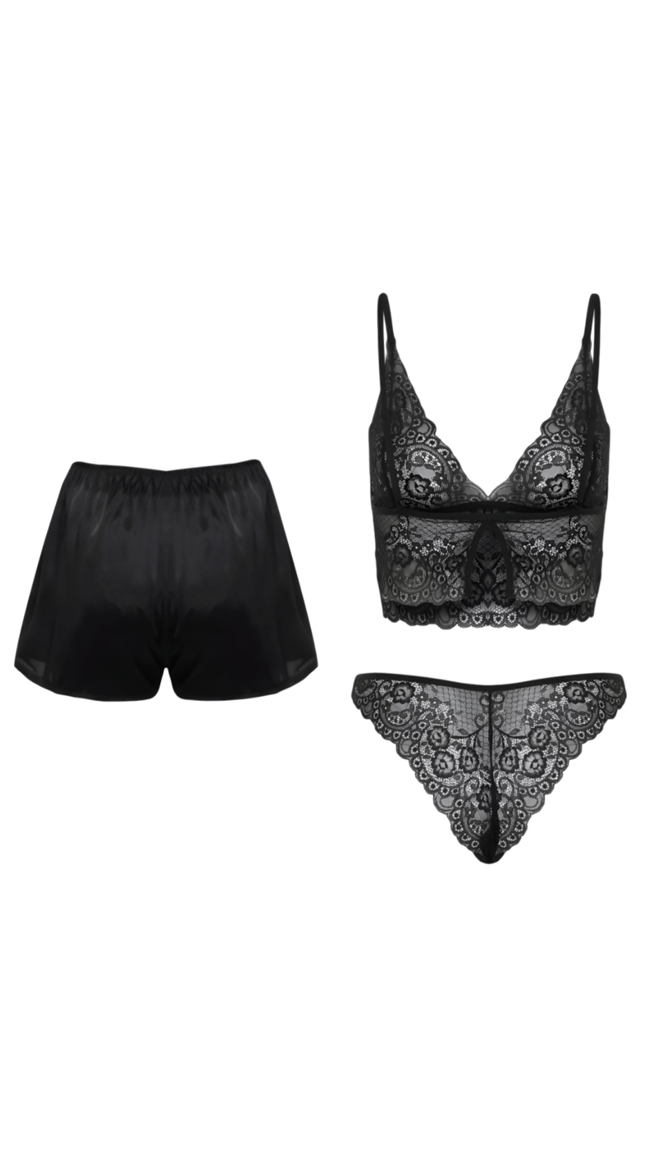 Dantel İhtişam Sabahlık Saten Şort Büstiyer Set