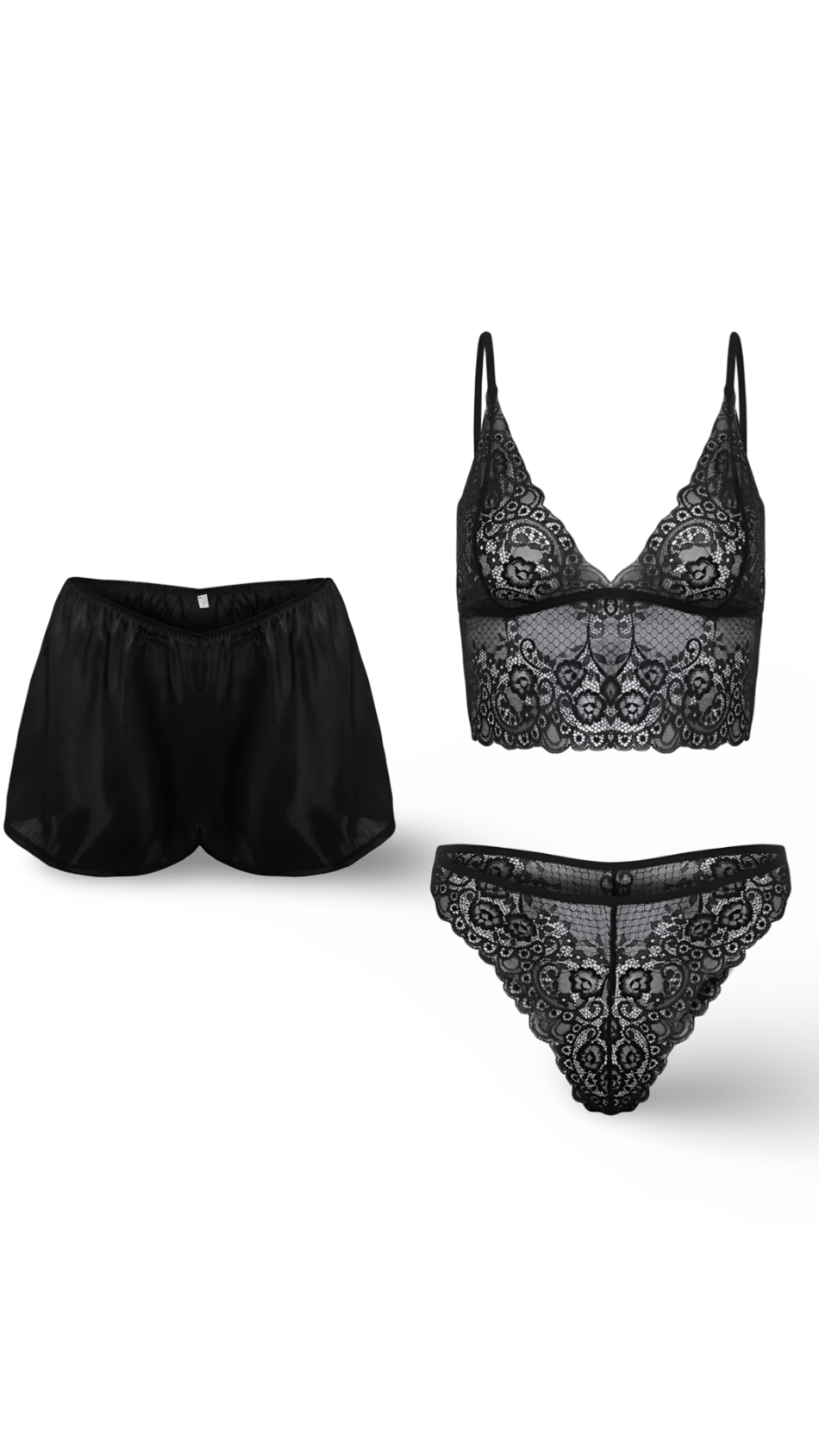 Dantel İhtişam Sabahlık Saten Şort Büstiyer Set