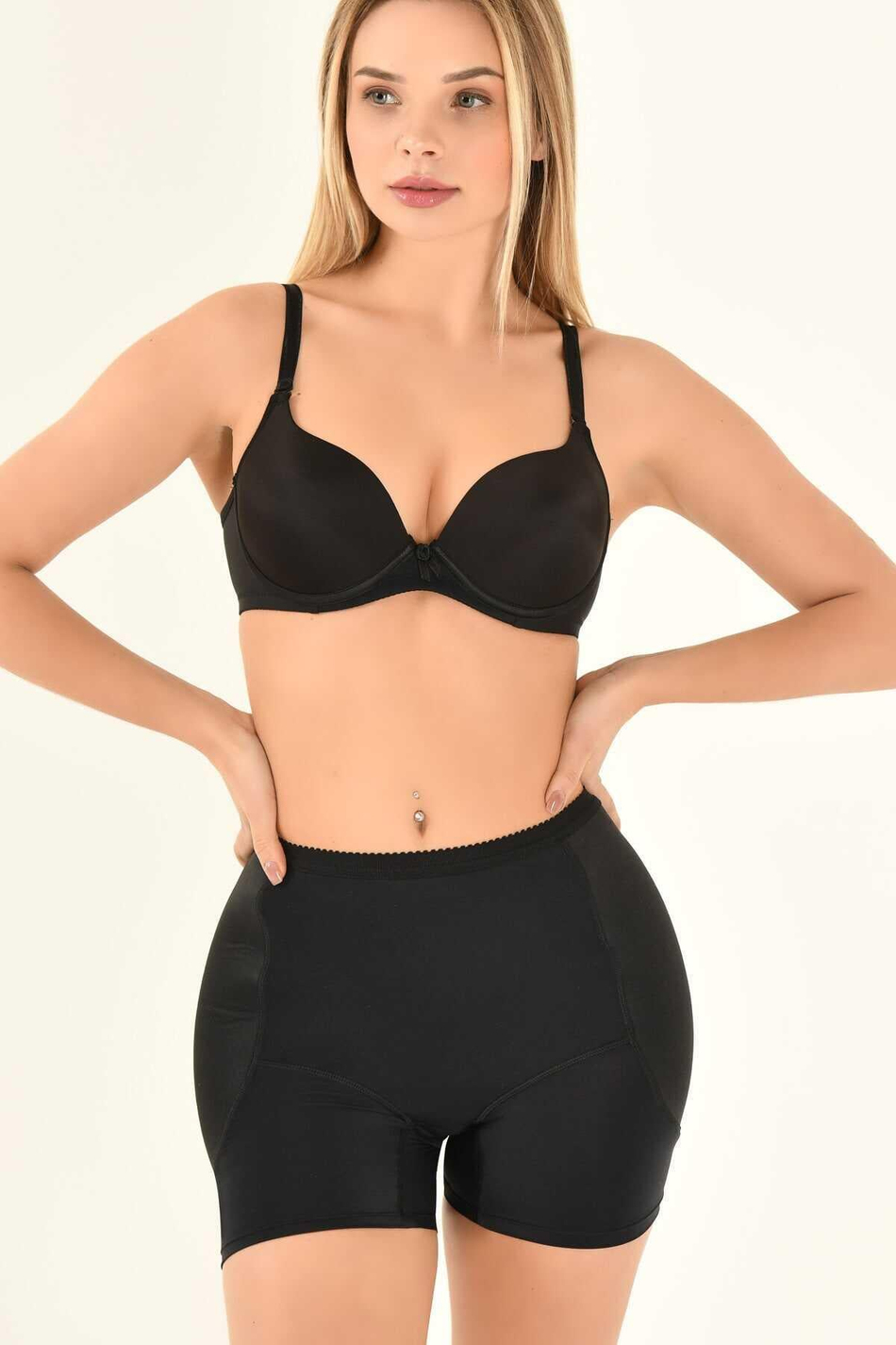 Bulut Hip Dips Basen Dolgulu Şort Siyah 