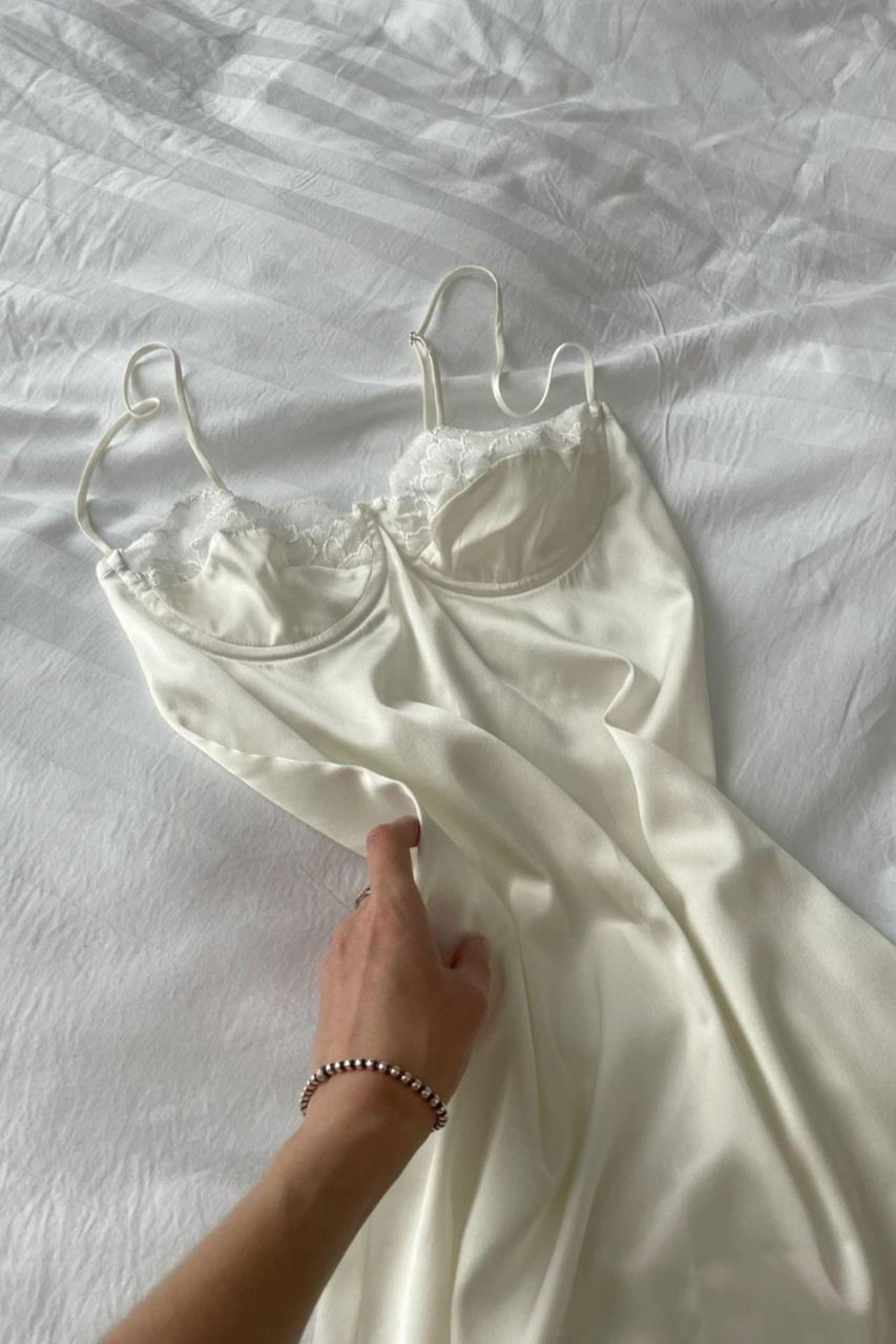 Dantel Ahude Koleksiyonu Ekru Saten&Dantel Gecelik & Babydoll 