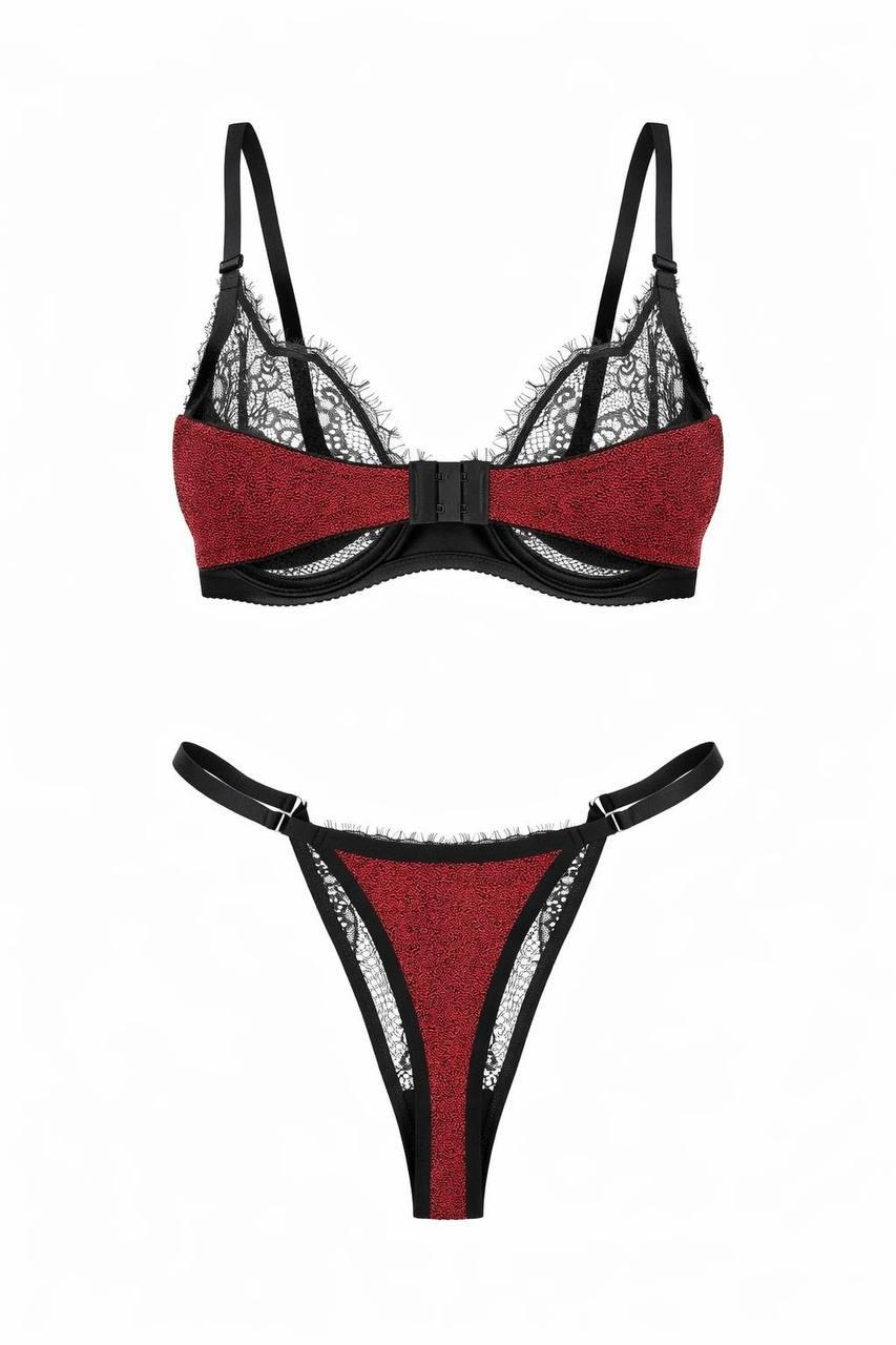 Dantel Lara Kırmızı Parlak Bra Set