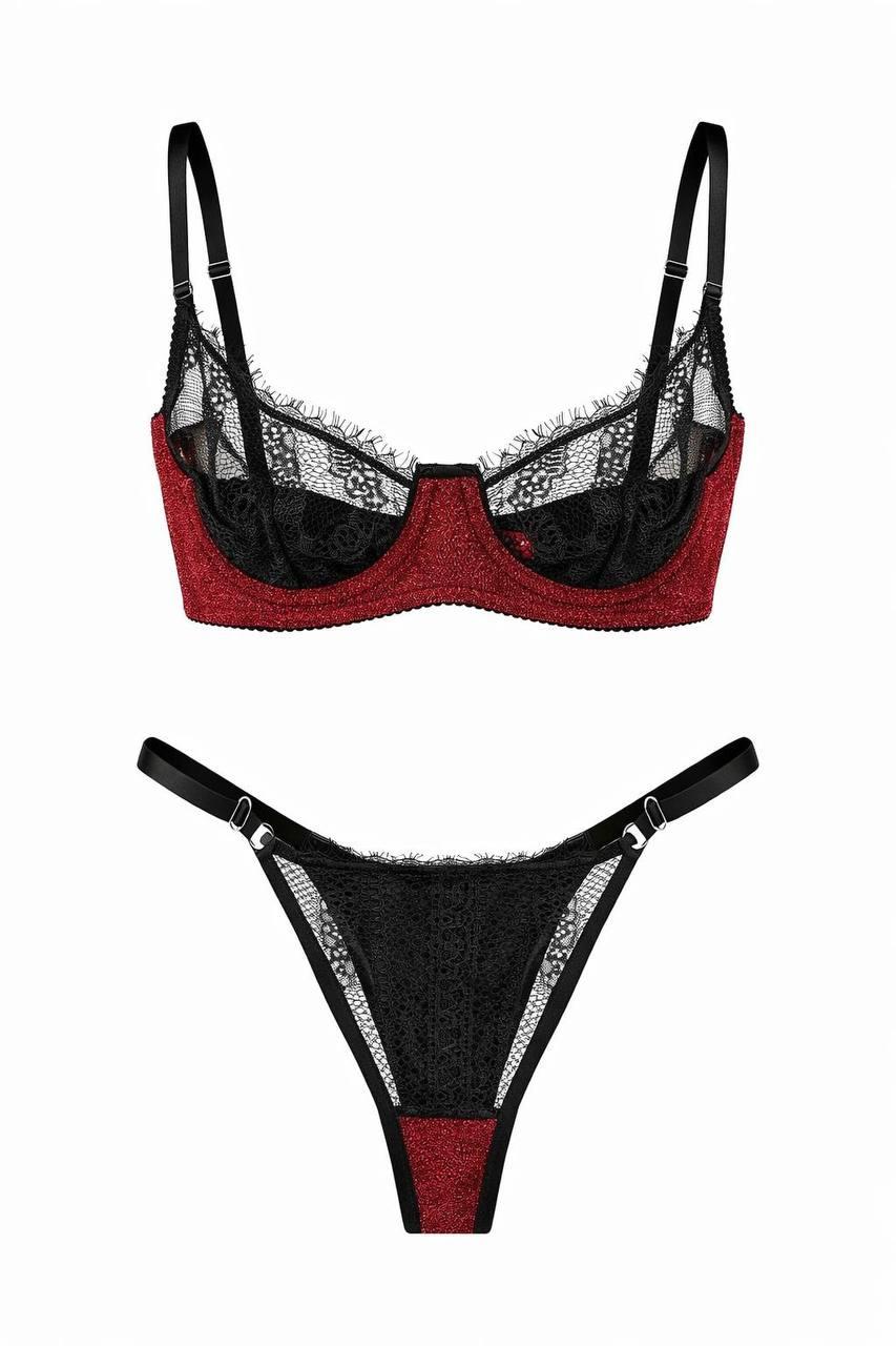 Dantel Lara Kırmızı Parlak Bra Set