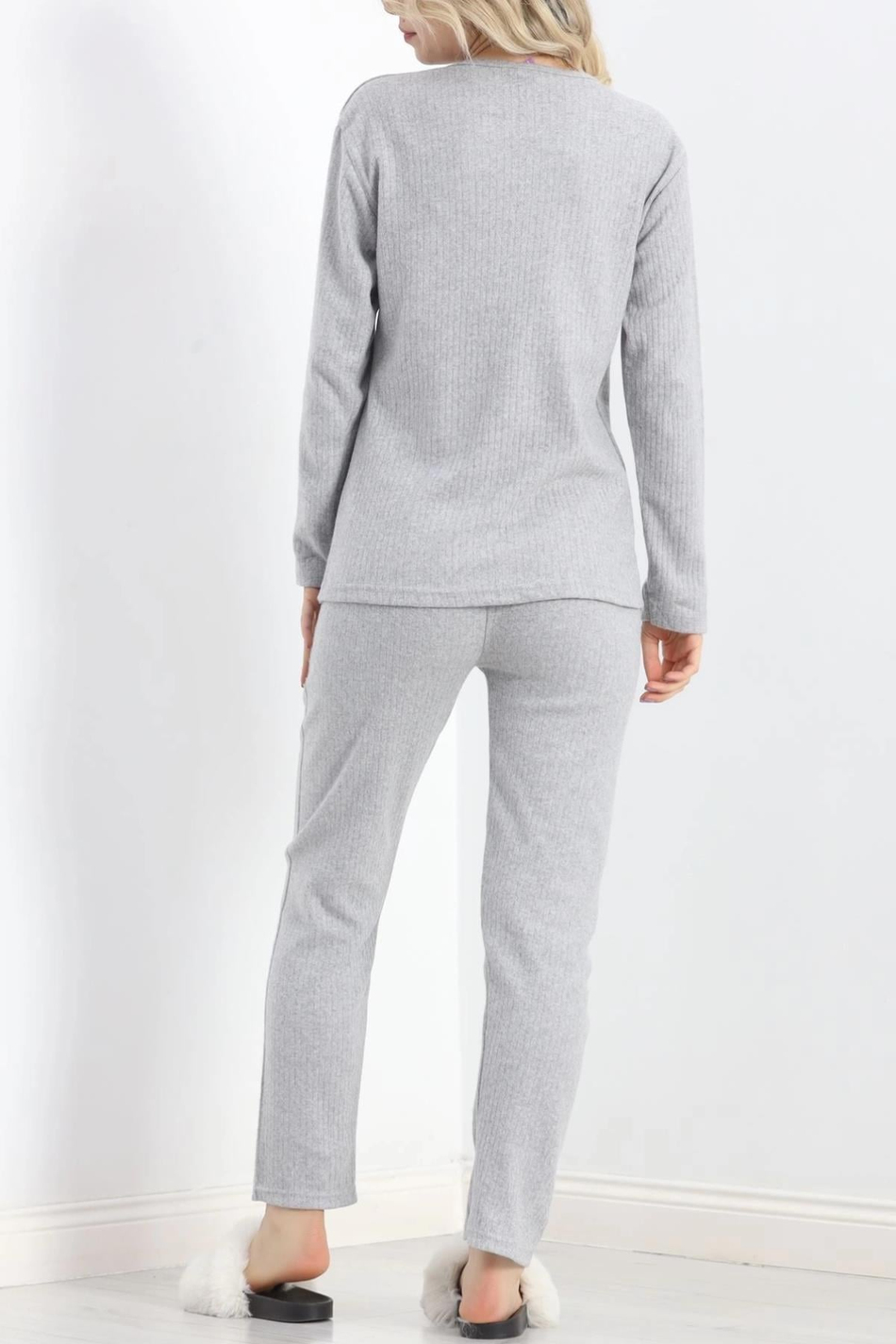 Dantel Soft Grey Açık Gri Nakışlı Pantolon Pijama Takımı