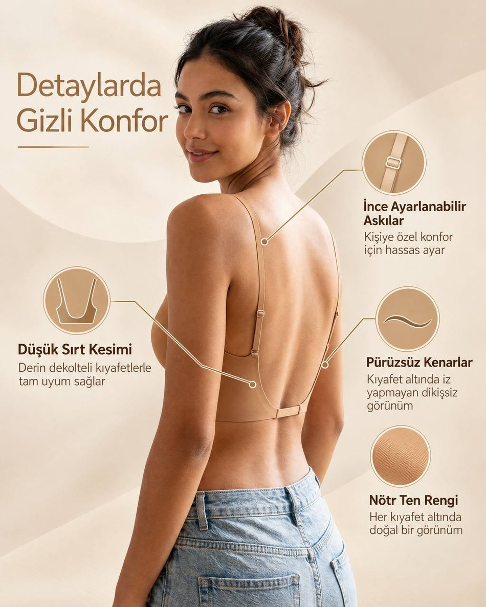 Golden Dekolte Derin Sırt Dekolte Sütyeni – Dikişsiz Toparlayıcı Ten