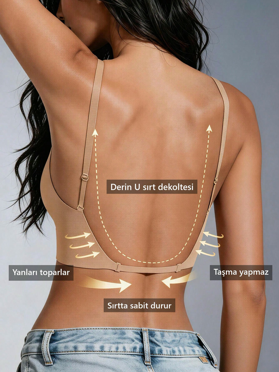 Golden Dekolte Derin Sırt Dekolte Sütyeni – Dikişsiz Toparlayıcı Ten