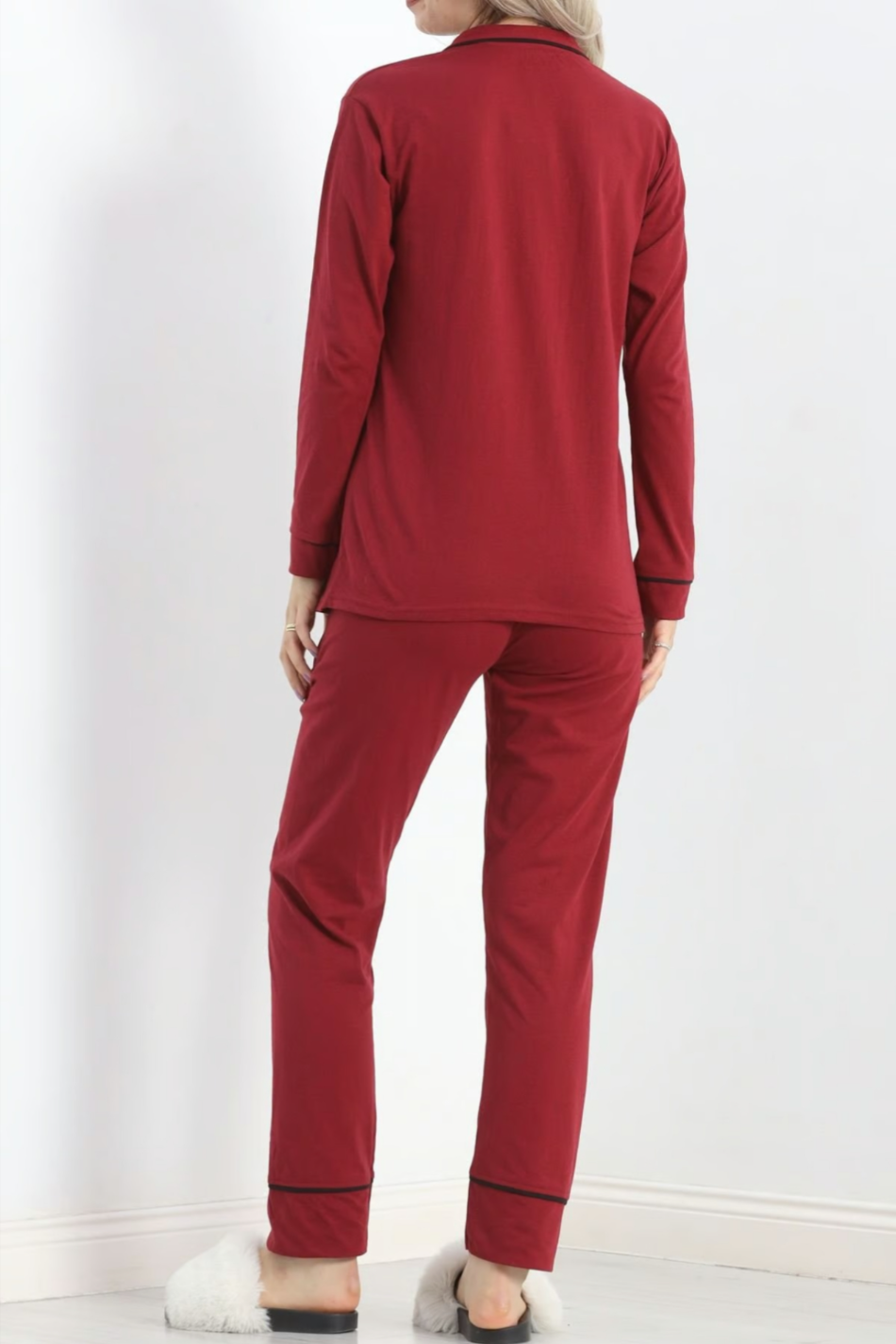 Pamuklu Pijama Takımı Bordo