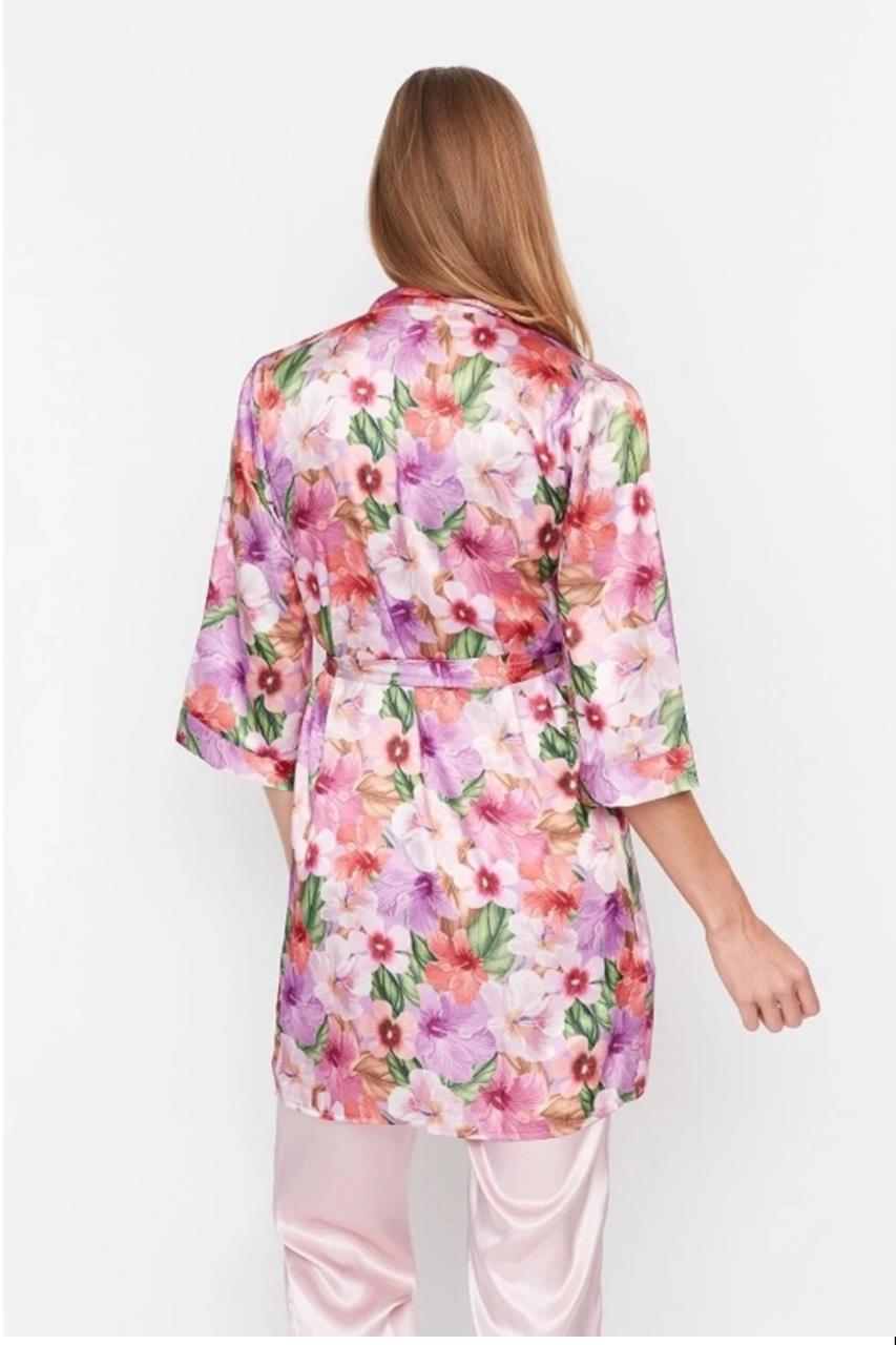 Dantel Çiçek Bahçesi Saten Sabahlık