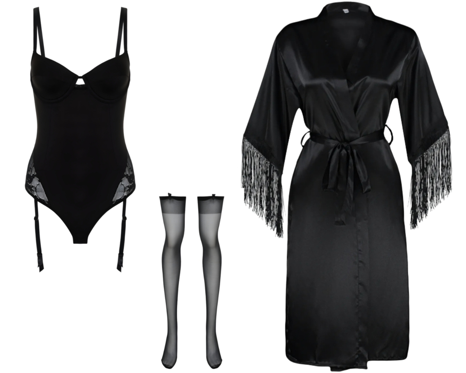 Dantel VIP Şehvet  Sabahlık Bodysuit Jartiyer Set